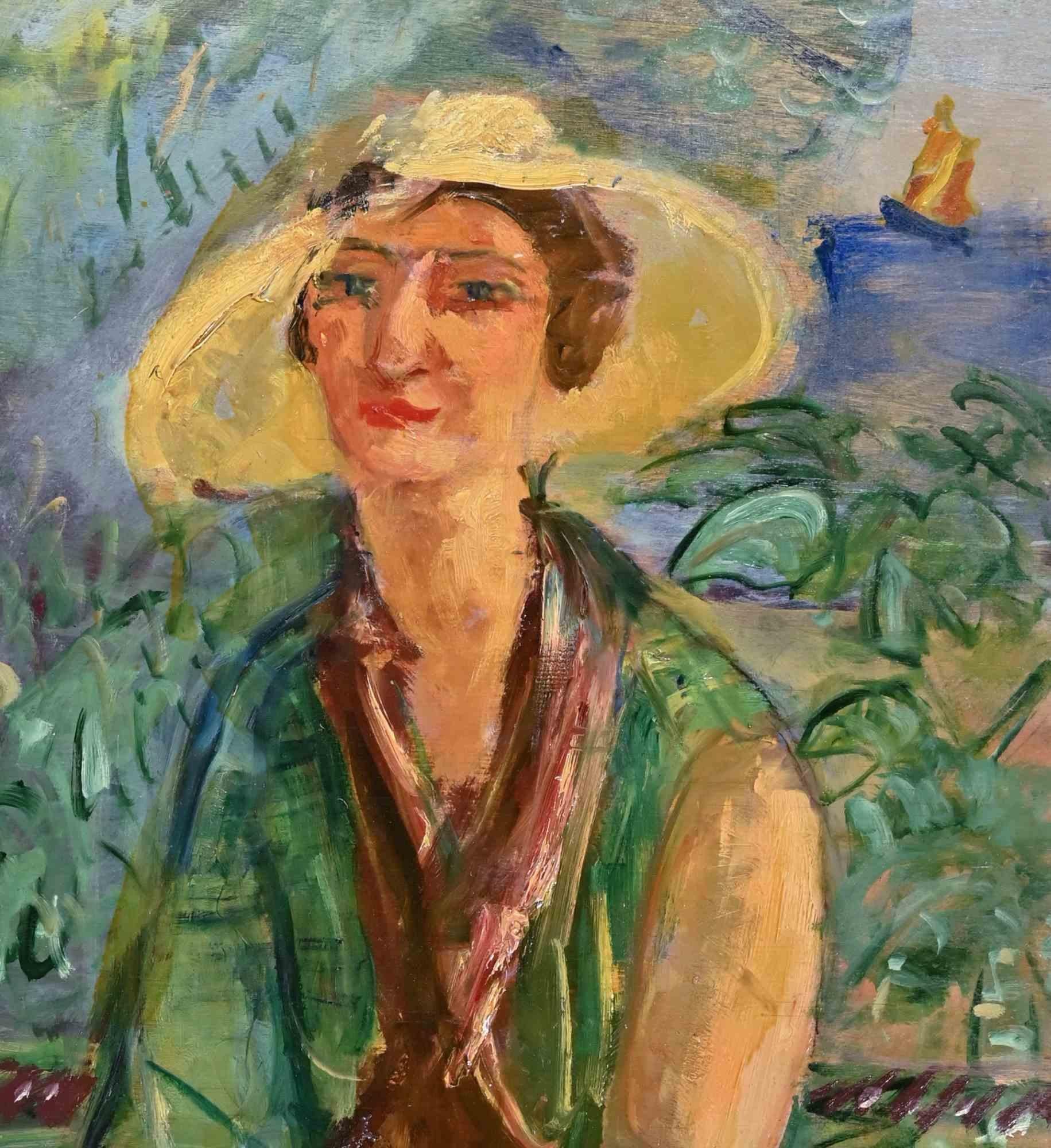 Die Frau im Garten  lgemlde von Antonio Feltrinelli  1930er Jahre im Angebot 1