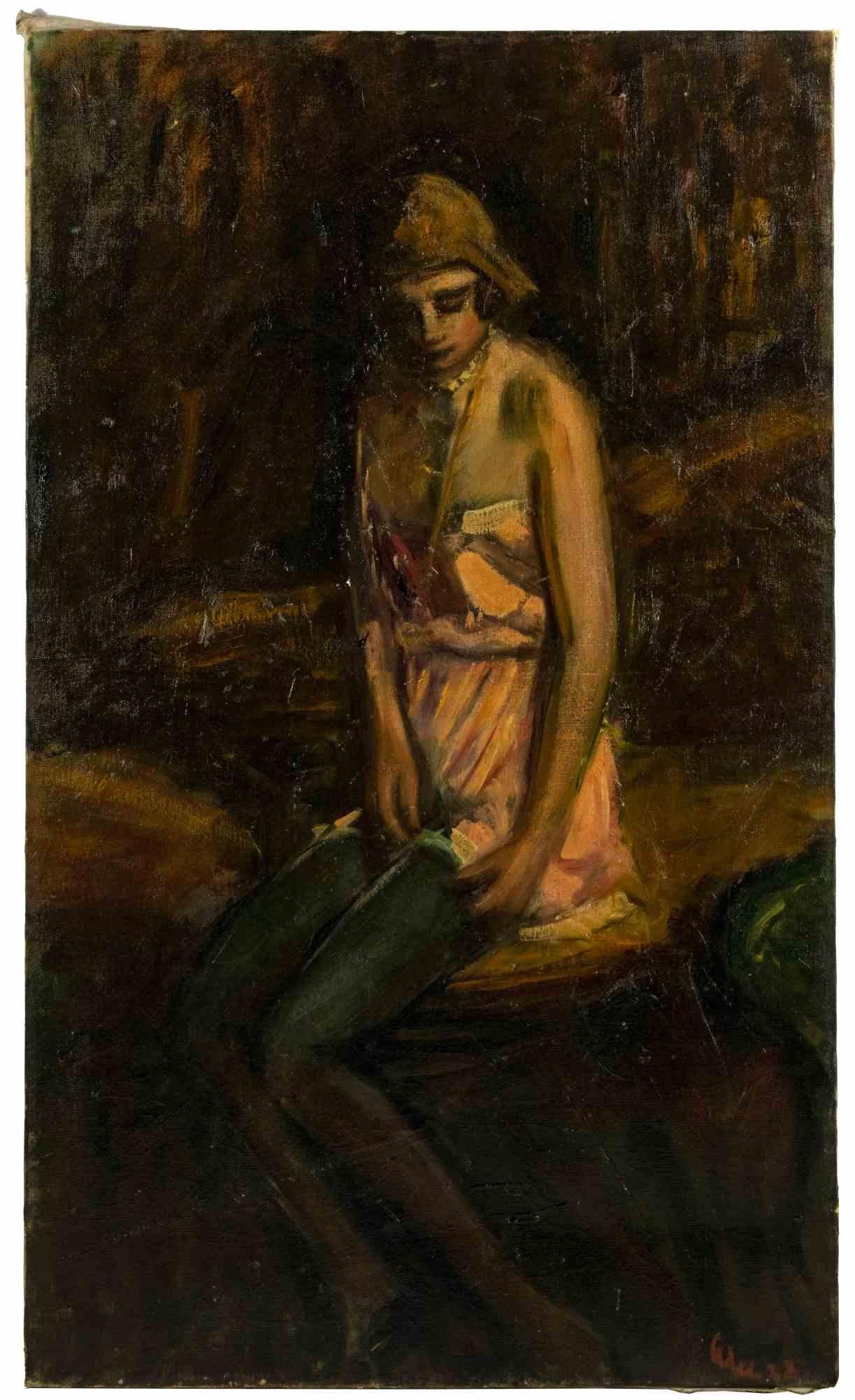 Femme - Peinture à l'huile d'Antonio Feltrinelli - 1932