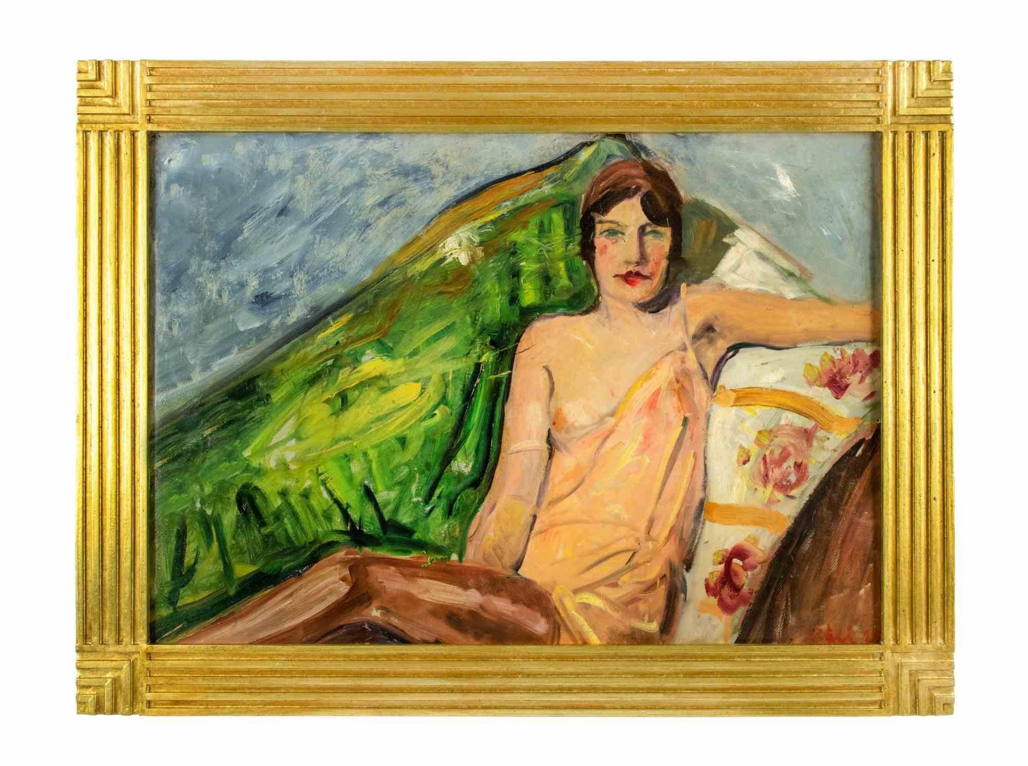 Frau auf Sofa ist ein modernes Kunstwerk von Antonio Feltrinelli aus den 1930er Jahren.

Ein weiteres Gemälde einer menschlichen Figur auf der Rückseite.

Einschließlich Rahmen.

Gemischte farbige Ölgemälde auf Leinwand


Antonio Feltrinelli
