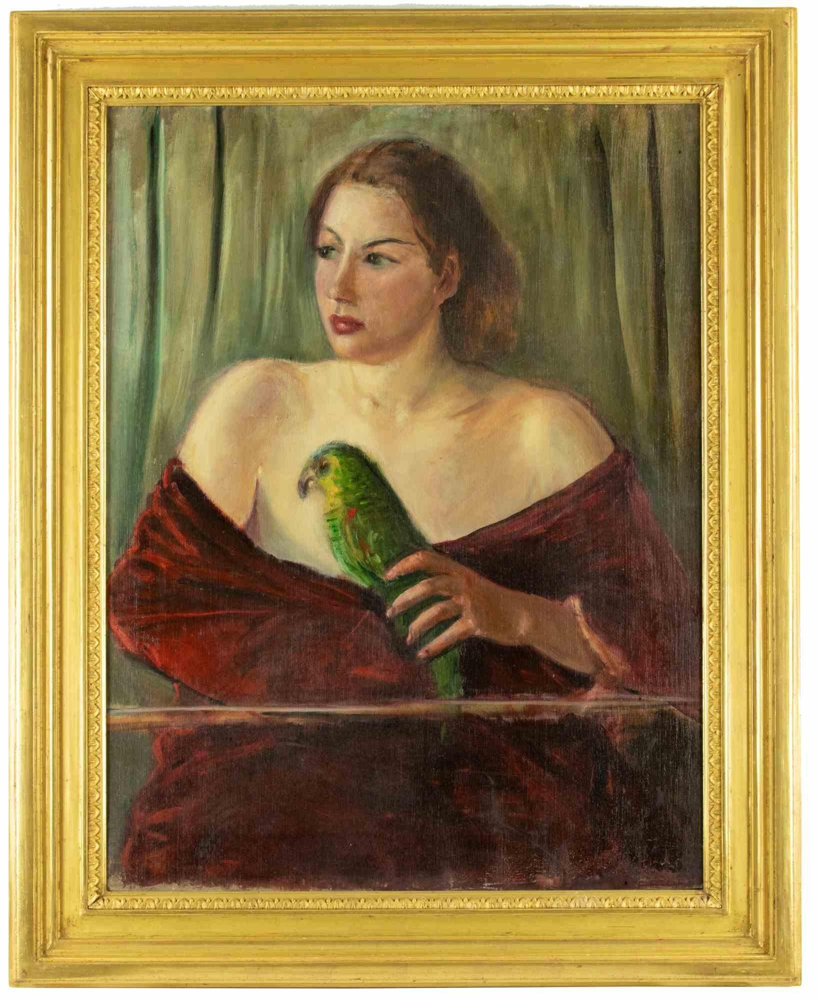 Woman with parrot is an orignal modern artwork realized by Antonio Feltrinelli in 1930s.

Mixed colored oil painting on canvas.

Includes frame

Not signed.

Antonio Feltrinelli (Milan, 1887 – Gargnano, 1942)
He was born in Milan on June 1, 1887 to