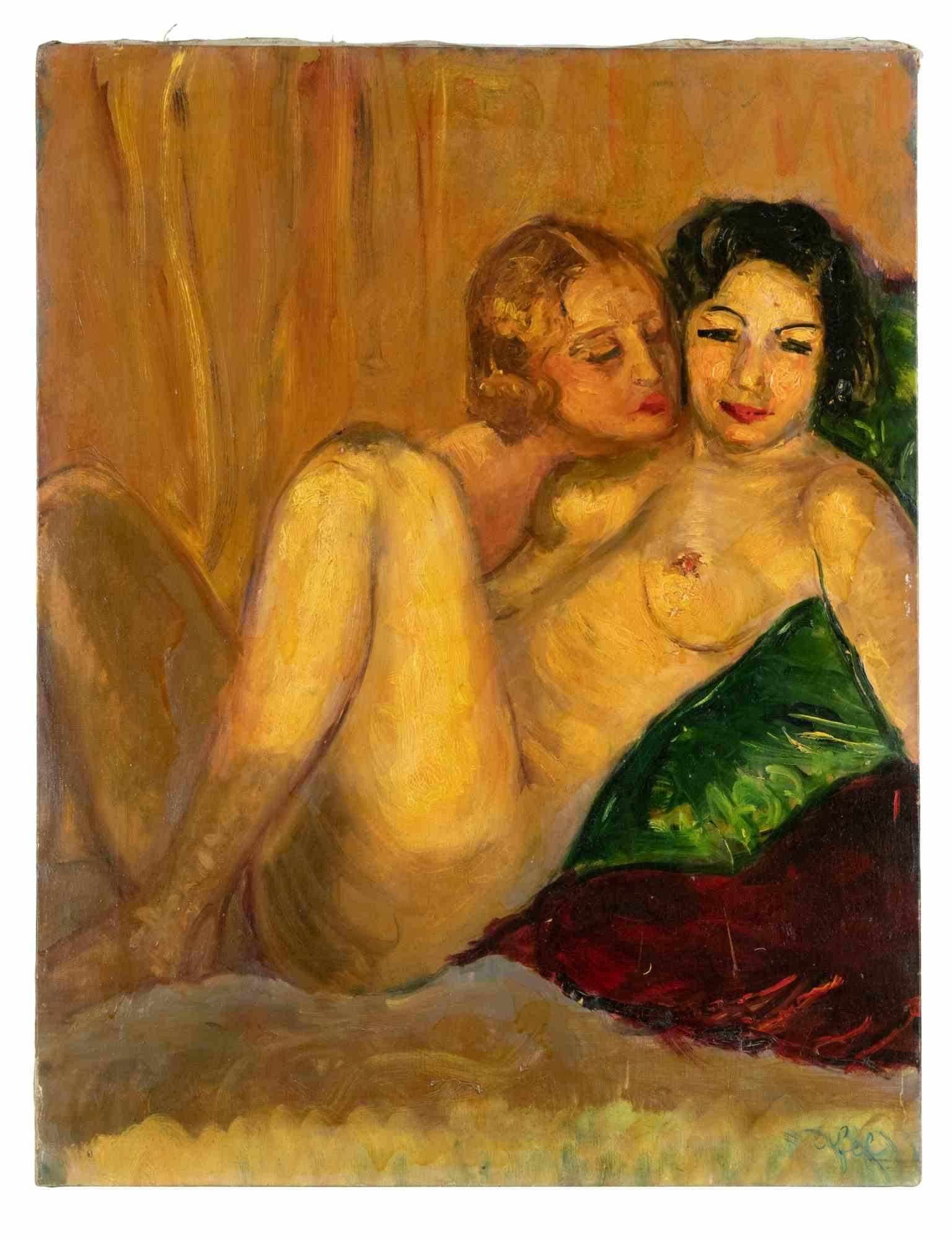 La femme est une œuvre d'art moderne originale réalisée par Antonio Feltrinelli dans les années 1930.

Peinture à l'huile de couleurs mélangées sur toile.

Signature dans la marge inférieure.

Provenance Galleria Pesaro, Milan.

Antonio Feltrinelli