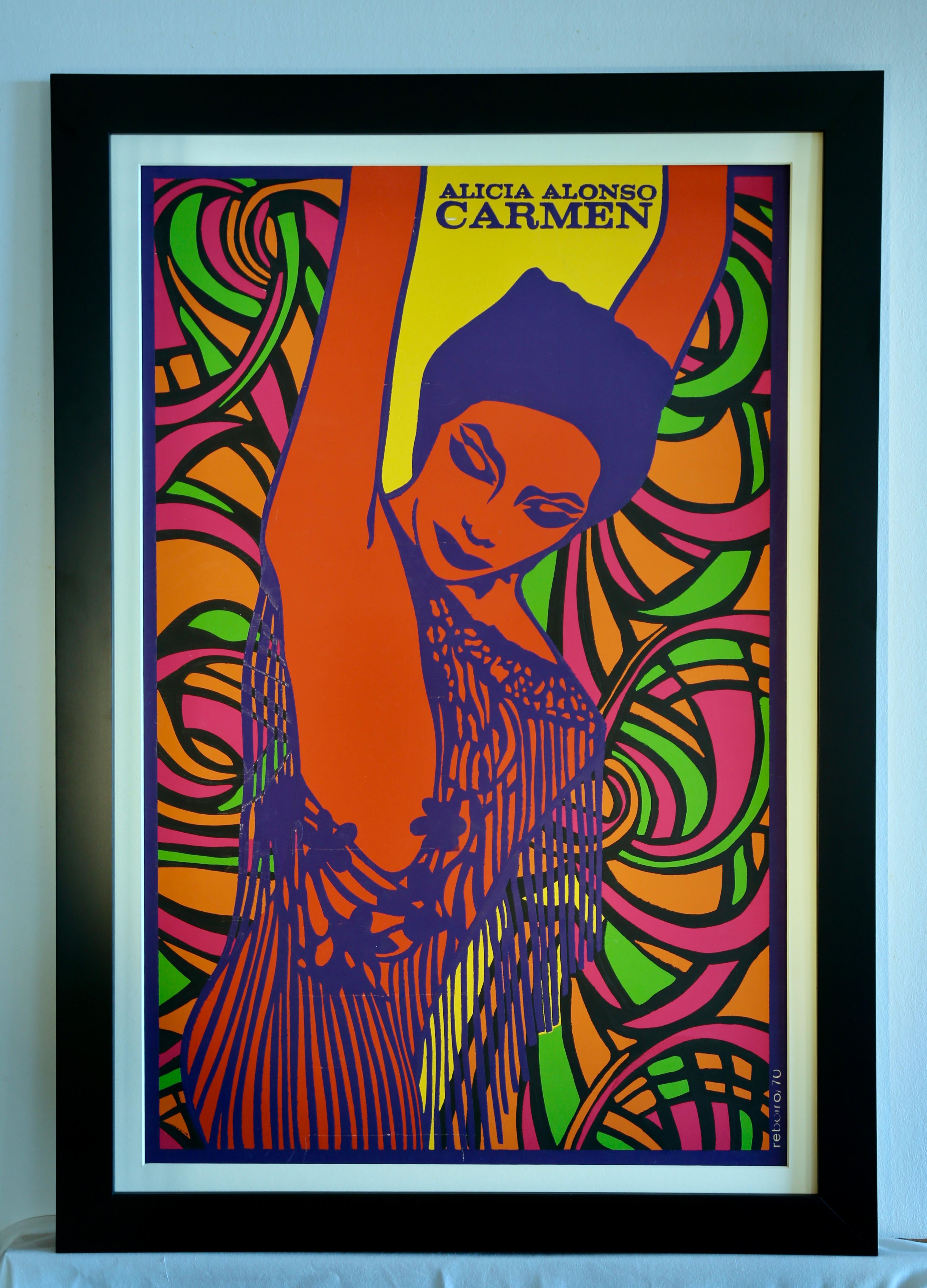 ALICIA ALONSO come CARMEN 1970 ANTONIO REBOIRO SILKSCREEN OP-POP ART DANCE POSTER - Print di Antonio Fernández Reboiro
