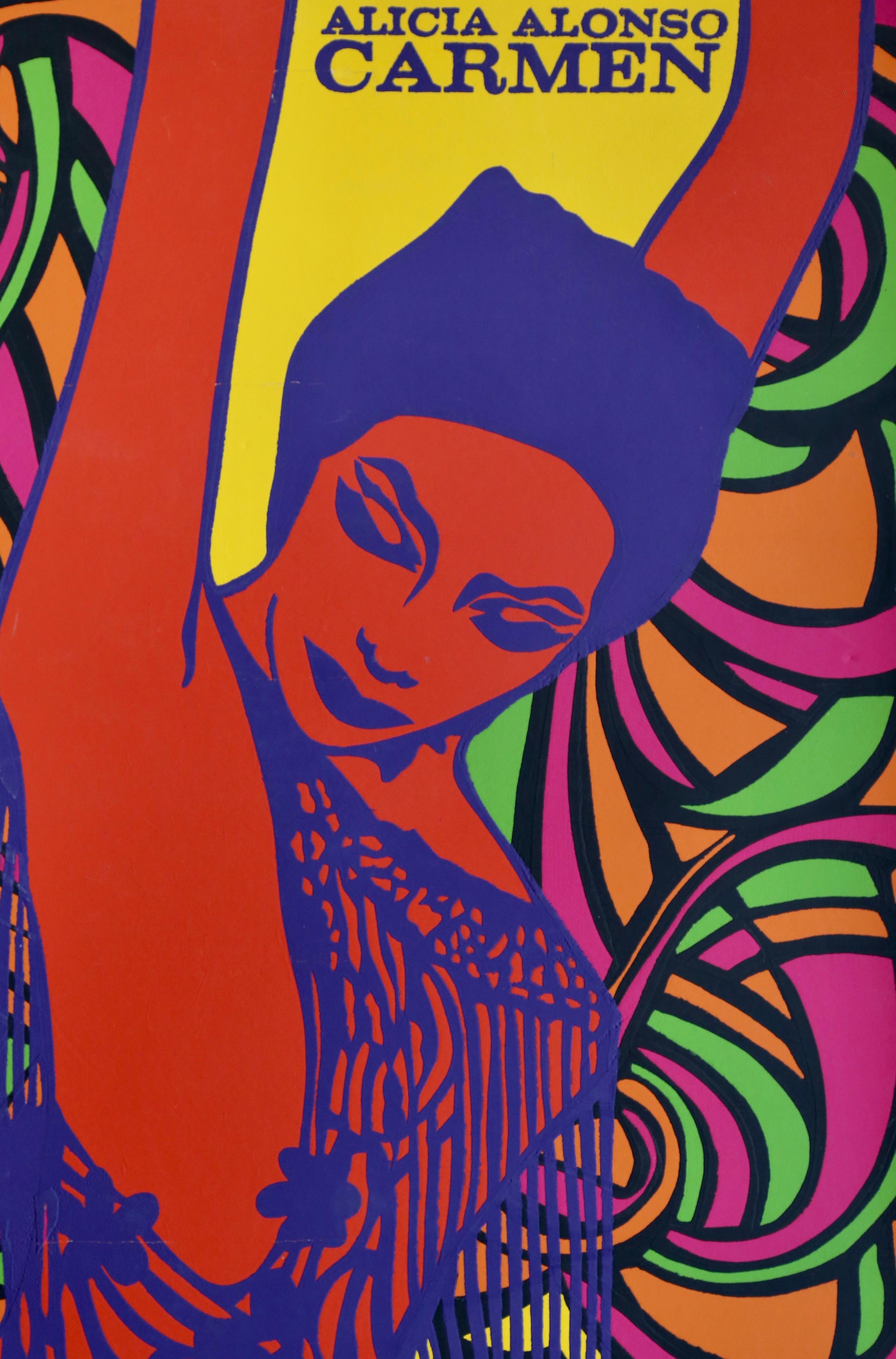 ALICIA ALONSO come CARMEN 1970 ANTONIO REBOIRO SILKSCREEN OP-POP ART DANCE POSTER - Print Pop Art di Antonio Fernández Reboiro