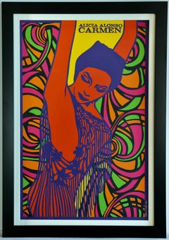 ALICIA ALONSO as CARMEN 1970 ANTONIO REBOIRO SILKSCREEN OP-POP ART DANCE POSTER