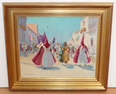 Procesión bajo el cielo azul - Óleo sobre tela - Firmado y enmarcado