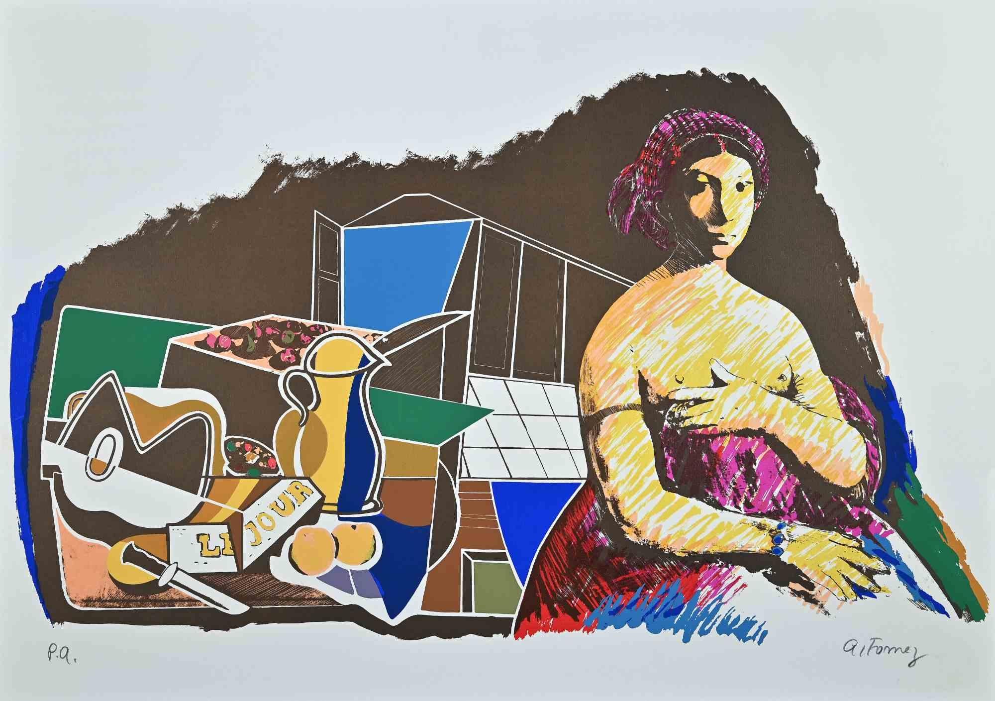 Eine farbige Lithographie von Antonio Fomez, die zwischen 1950 und 1974 entworfen wurde .

Handsigniert mit Bleistift unten rechts.  Künstlerischer Beweis  (links unten links mit Bleistift handgeschrieben).

Gute Bedingungen.

Das Kunstwerk ist eine