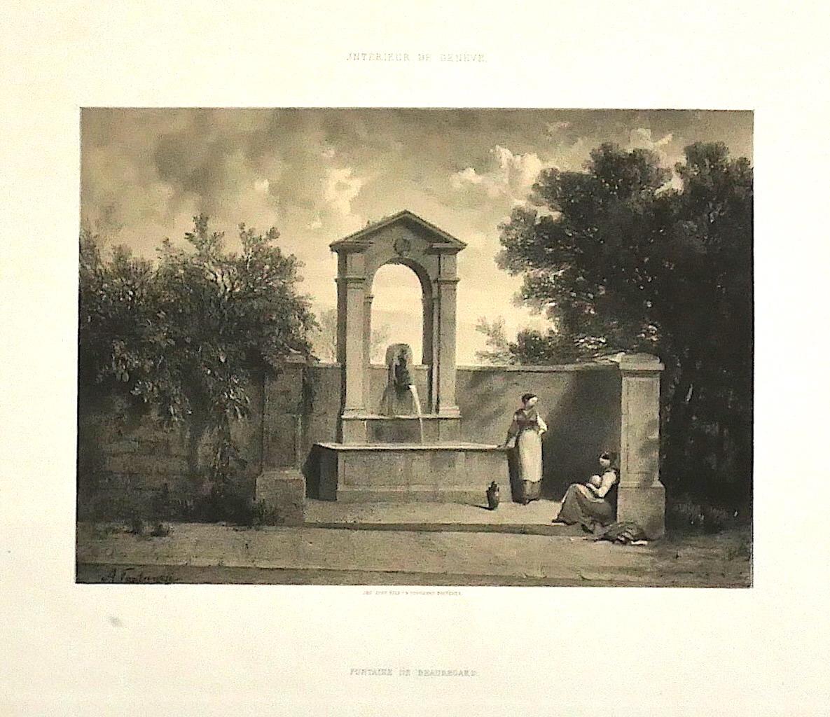 Intérieur de Genève - Lithographie d'Antonio Fontanesi - 19ème siècle
