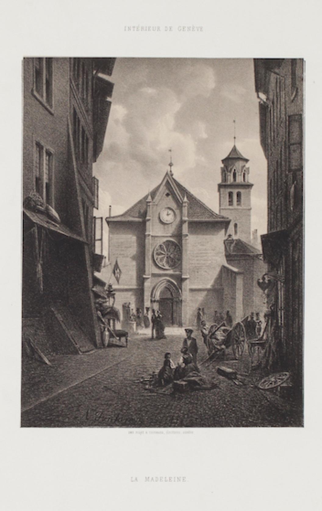 The Interior of Geneva is an original Lithpgrapg by  Antonio Fontanesi in the 19th Century.

The state of preservation of the artwork is excellent. Image Dimensions:  20 x 15 cm

The signature is engraved on the plate the lower left. At the top of