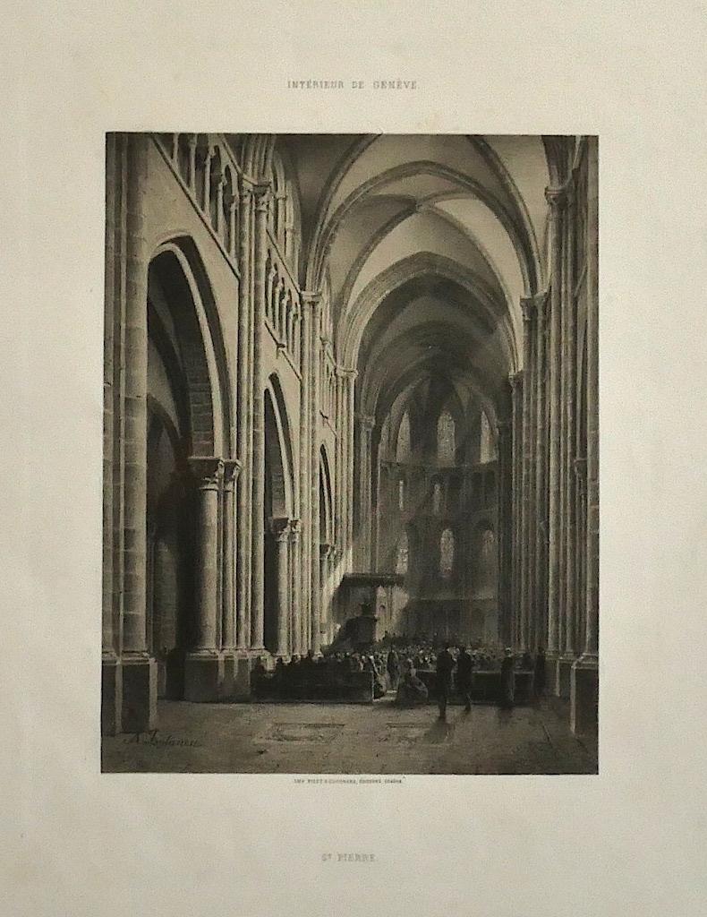 The Interior of Geneve is an original Lithograph by Antonio Fontanesi in the 19th Century.

The state of preservation of the artwork is excellent. Image Dimensions:  21.5 x 16.6 cm

The signature is engraved on the plate the lower left. At the top