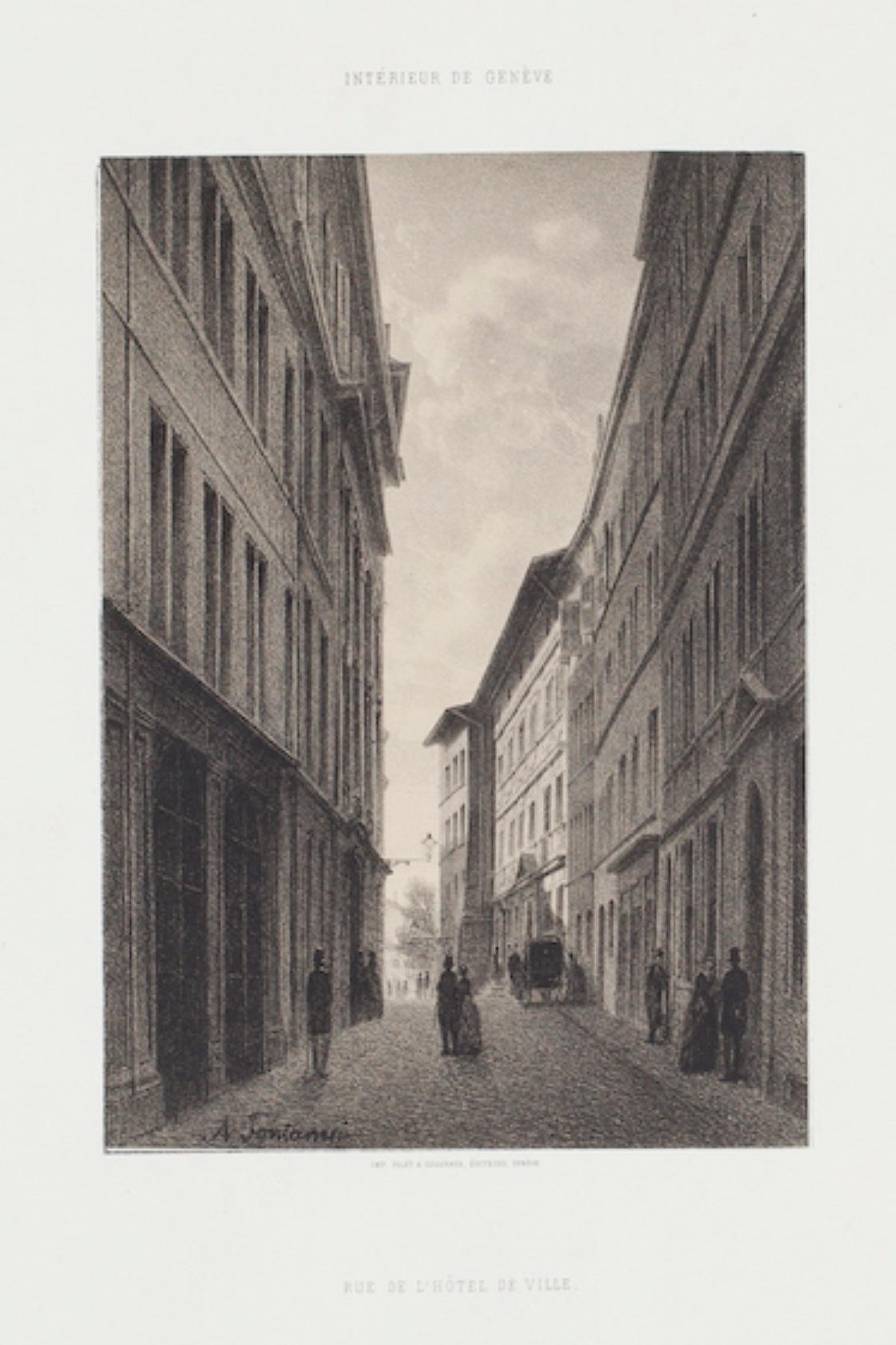 The Interior of Geneve is an original Lithograph by  Antonio Fontanesi in the 19th Century.

The state of preservation of the artwork is excellent. Image Dimensions:   20.5 x 15 cm

The signature is engraved on the plate the lower left. At the top