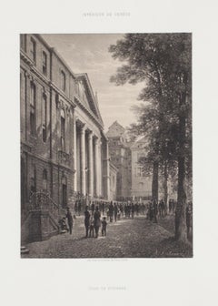 Intérieur de Genève -  Lithographie d'Antonio Fontanesi - XIXe siècle