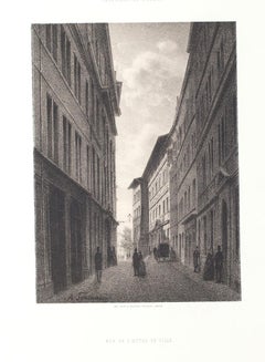 Interior de Ginebra - Litografía de Antonio Fontanesi - Mediados del siglo XIX