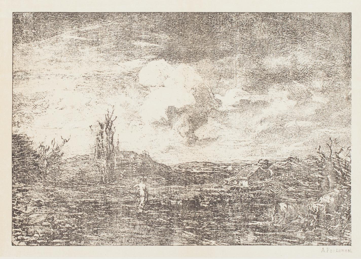 Landscape - Lithograph by Antonio Fontanesi - 1880