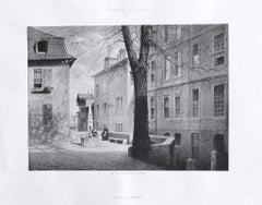 El interior de Ginebra - Litografía de Antonio Fontanesi - Siglo XIX