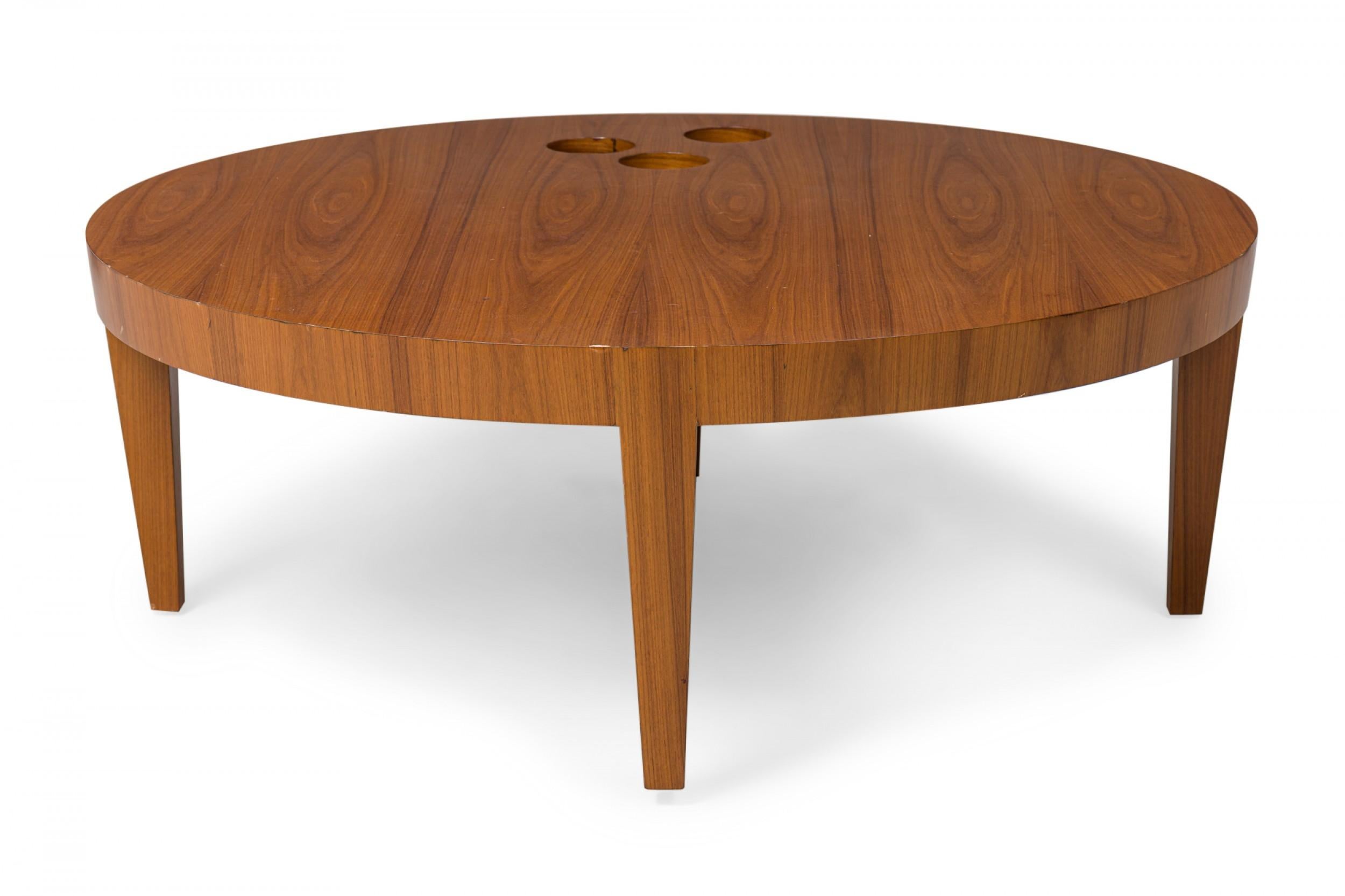 Modern Antonio Fortuna American Walnut Circular Coffee Table w/ Round Cutouts For Sale