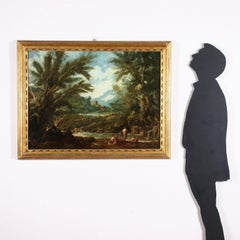 Oil on Canvas, XVII Century, Landscape with Figures at the River