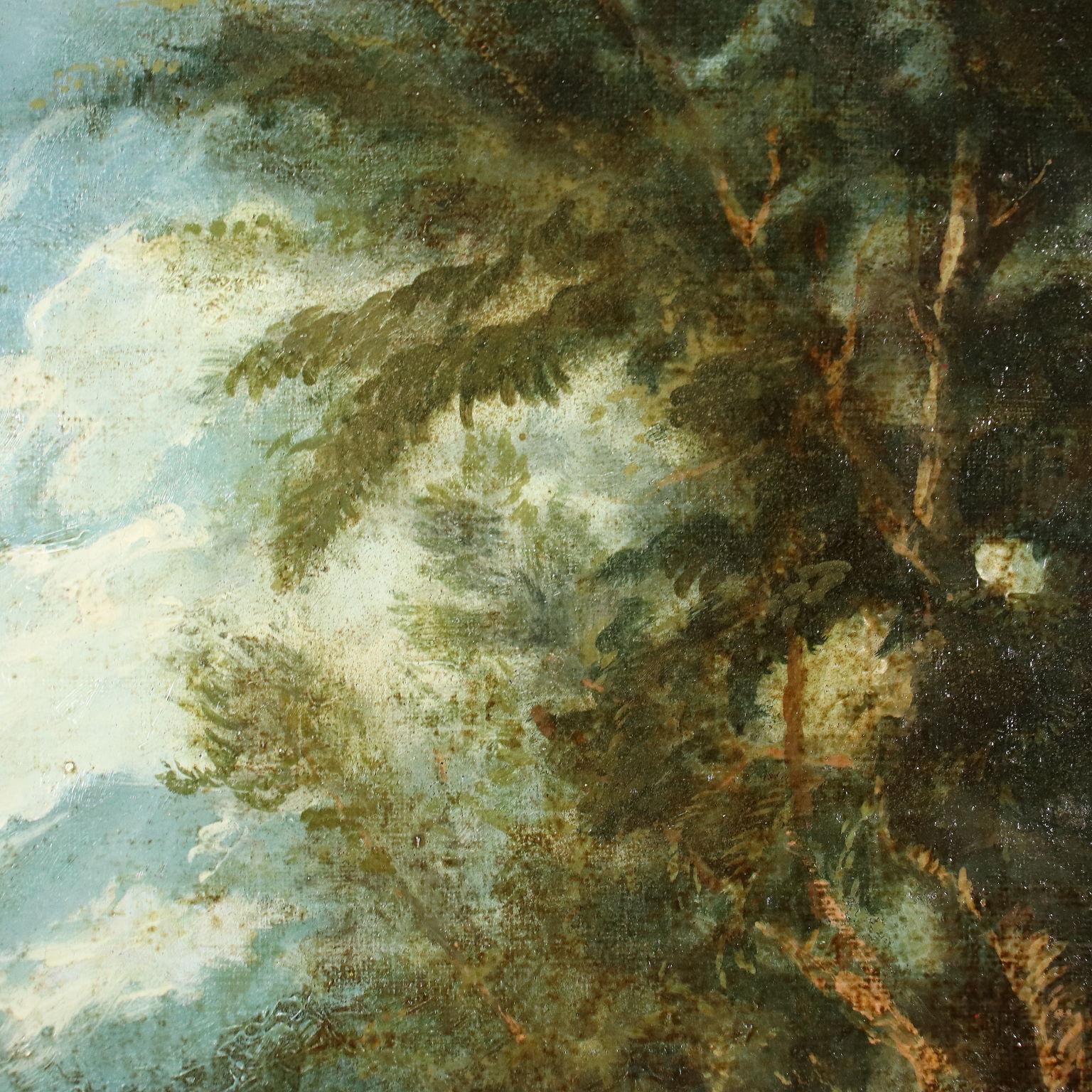 Oil on Canvas, XVII Century, Landscape with Figures at the River - Beige Landscape Painting by Antonio Francesco Peruzzini