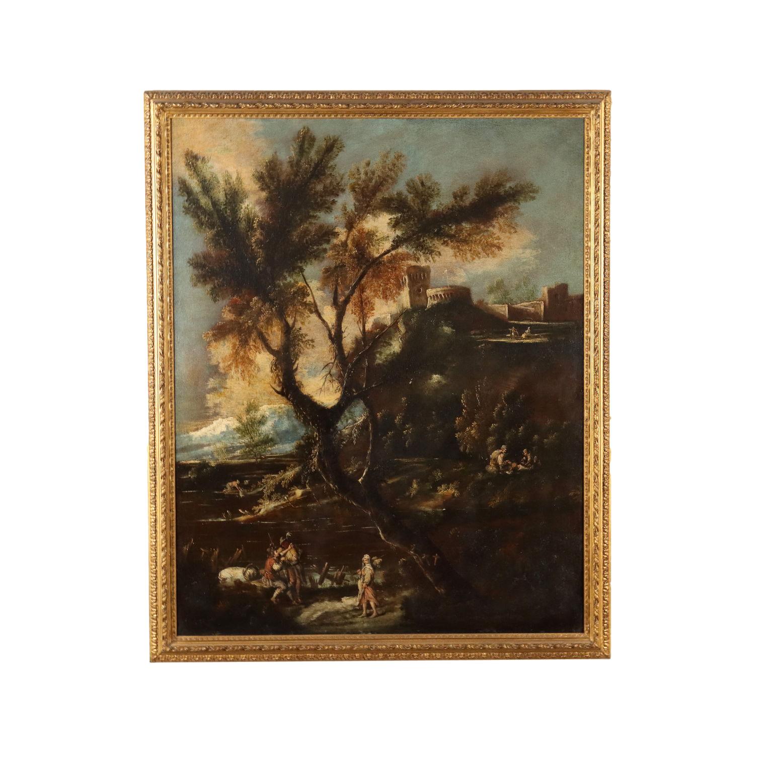 Landscape Painting Antonio Francesco Peruzzini - Paesaggio con Figure, années 1700