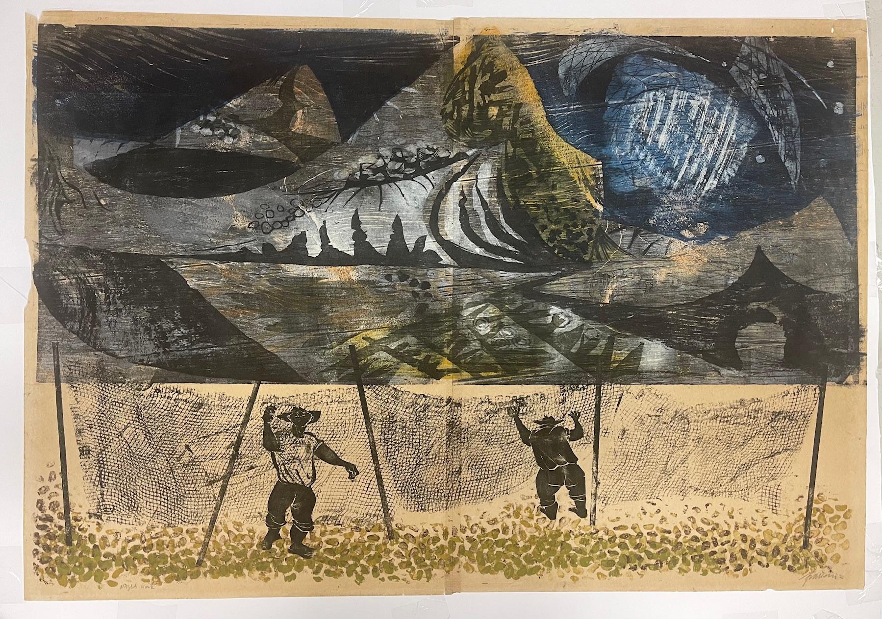 Antonio Frasconi Landscape Print - NIGHT WORK