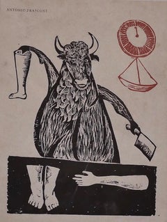 Zodiac Signs - Original Woodcut Print by Antonio Frasconi - 1970s