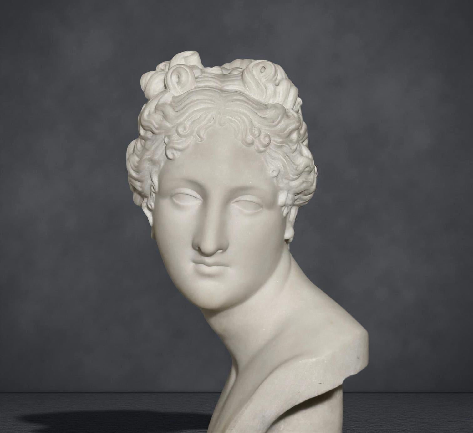 Busto in marmo bianco statuario della Venere Italica firmato Antonio Frilli - Florence, Italia, seconda metà del 19 secolo.  Misure H tot cm 50 H busto cm 39 L cm 30 P cm 24  Questo busto a grandezza naturale esprime tutta la capacità e la maestria