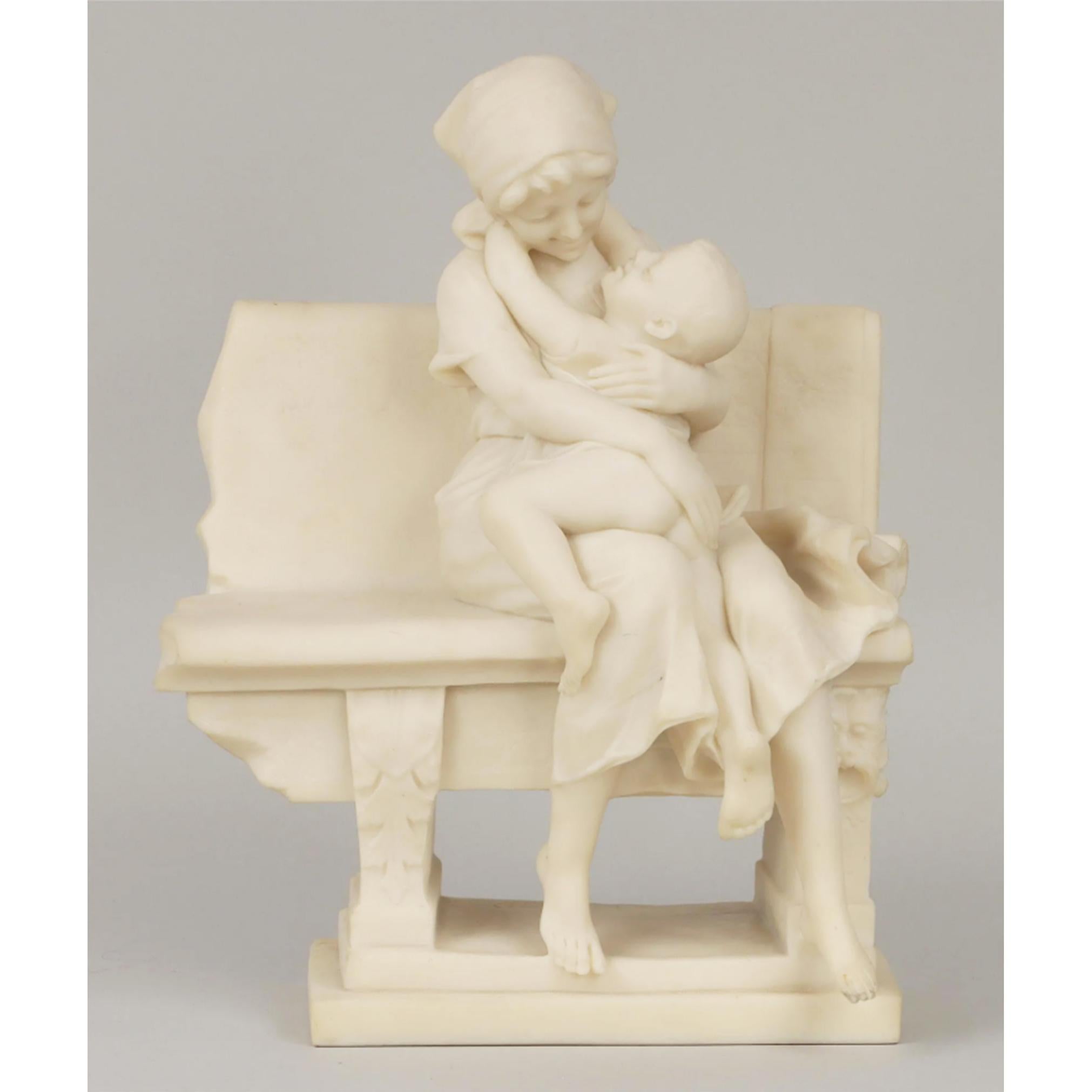 White Marble Statue of a Mother and Child by Antonio Frilli (Italian, 1860-1902) For Sale 2