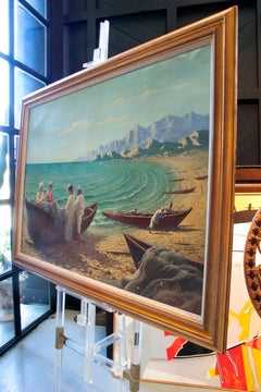 Antonio Fuertes 1986, Oil on Canvas Painting of Moroccan Fishermen