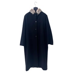 Antonio Fusco Italian Wool Coat with Faux Fur Leopard Collar, size It 46