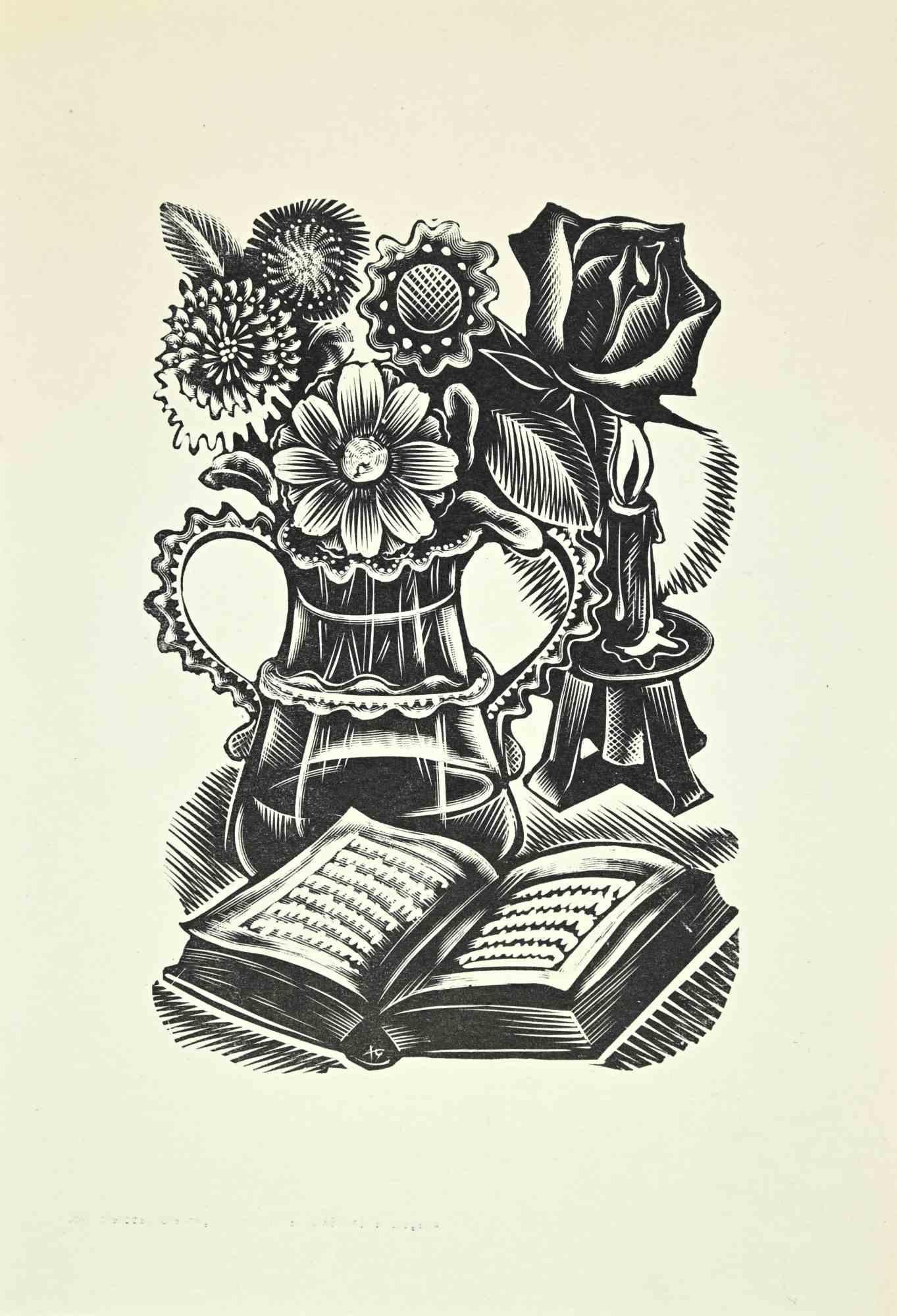 Ex Libris  is an Artwork realized in 1960, by the Artist Antonio Gelabert.

Woodcut print on ivory paper. Signed on plate and dated on back.

Good conditions.

The artist wants to define a well-balanced composition, through preciseness and congruous