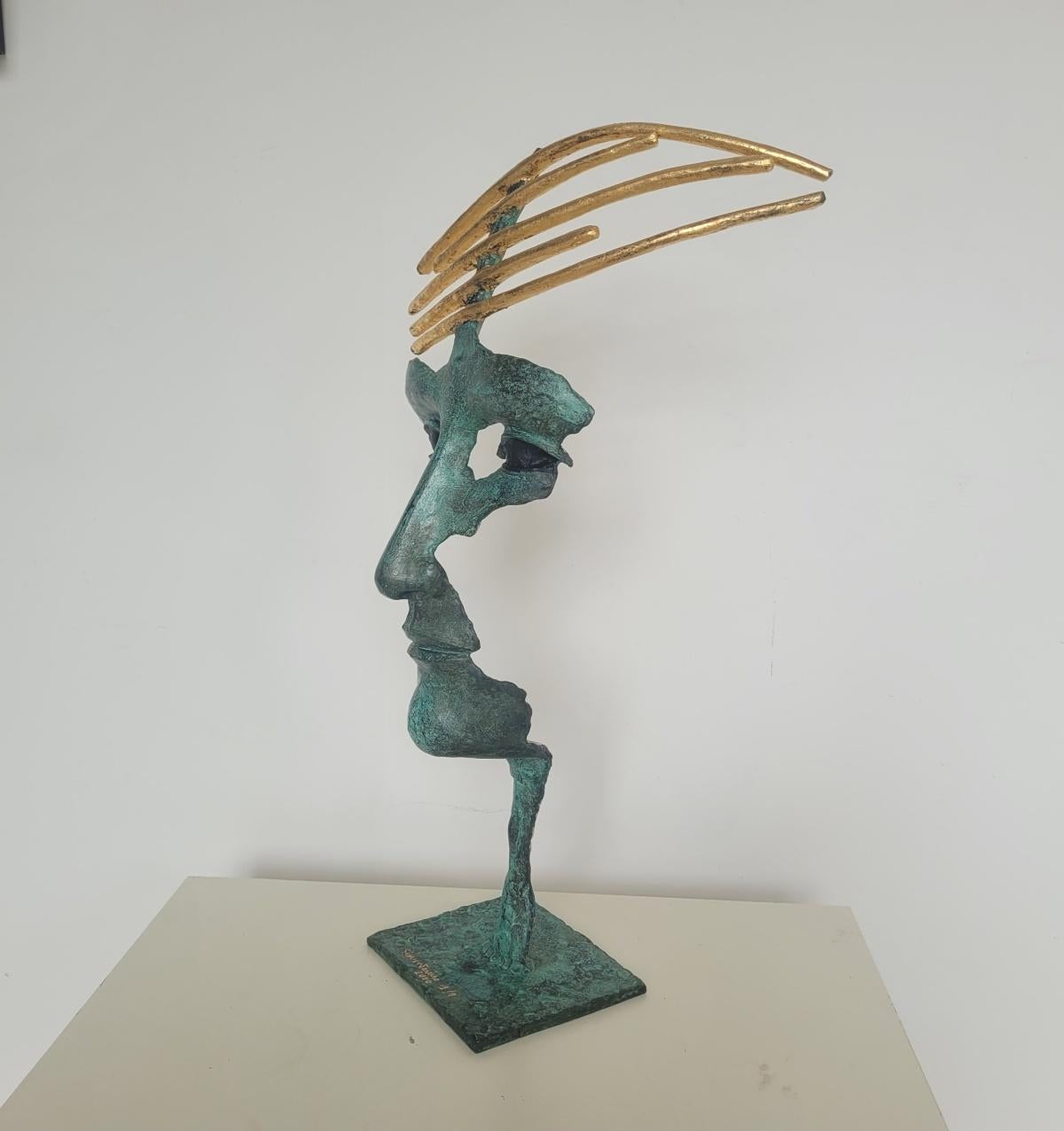 Cabeza de compositor. Escultura contemporánea en bronce, Edición limitada, Artista italiano - Figurative Sculpture Oro de Antonio Giancaterino