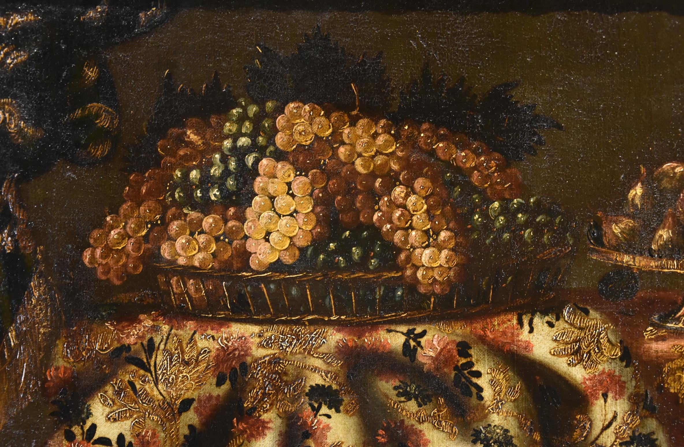 Antonio Gianlisi II, dit Il Cremonese (Rizzolo San Giorgio, 1677 - Crémone, 1727)  

Nature morte avec tapis, panier de raisins et figues  

Huile sur toile 63 x 75 cm - Encadrée 80 x 95 cm. 

Bon état, restauration ancienne, cadre du XIXe siècle 