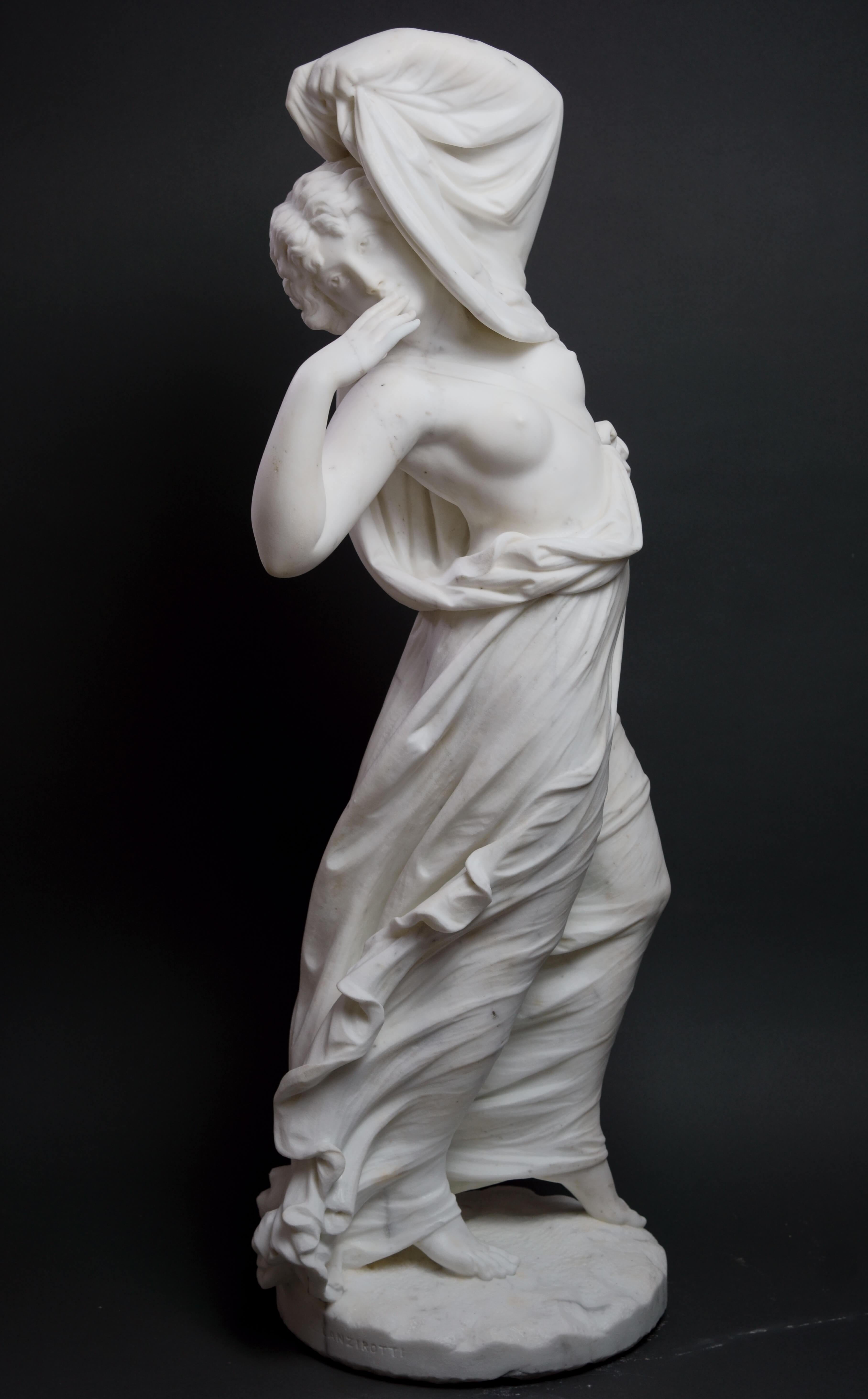 "La Danza", Grande scultura in Marmo bianco di Carrara XIX secolo