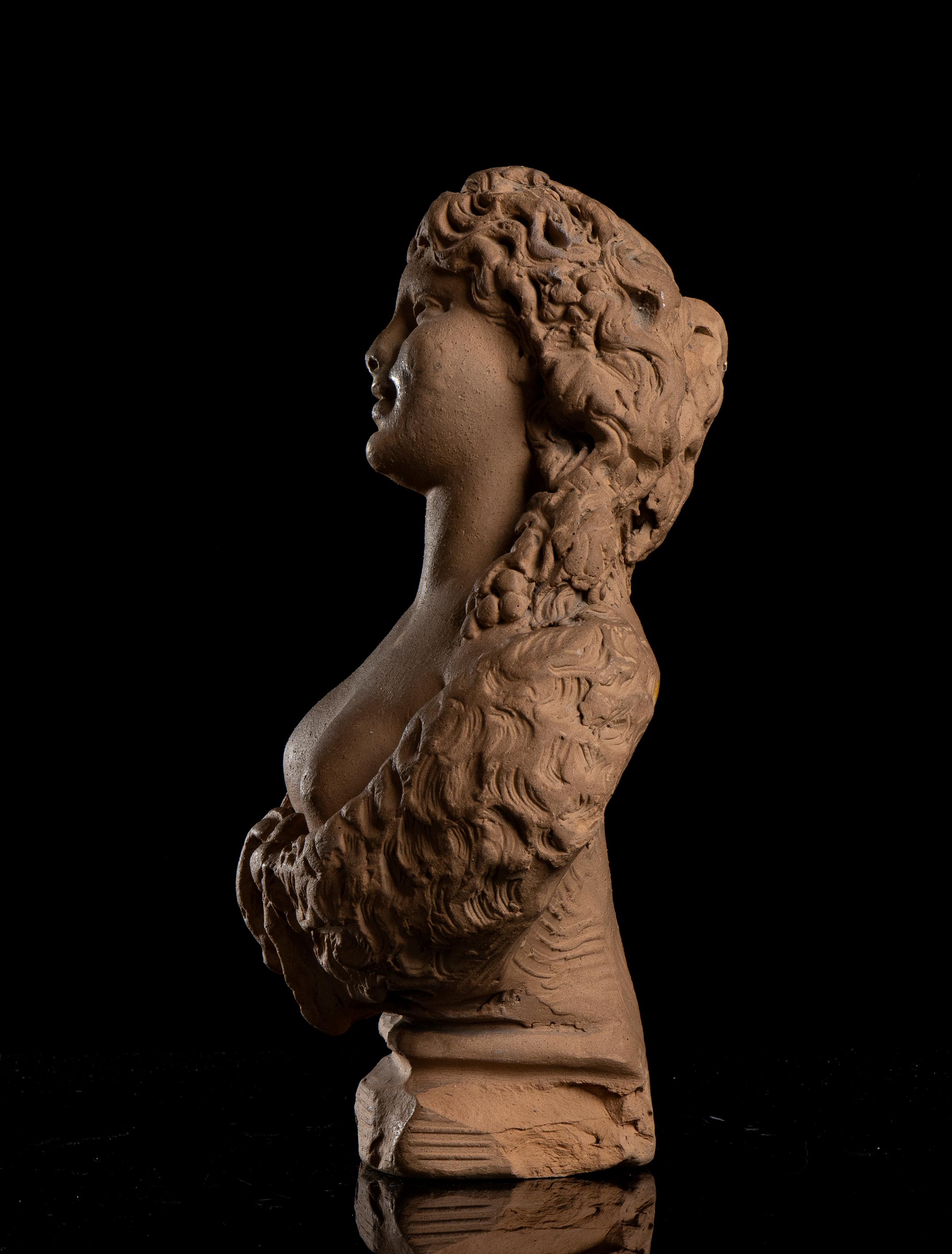 Nymph And Satyr Pair Of Sculptures Busts  By Lanzirotti Signed Terracotta 19th  For Sale 12