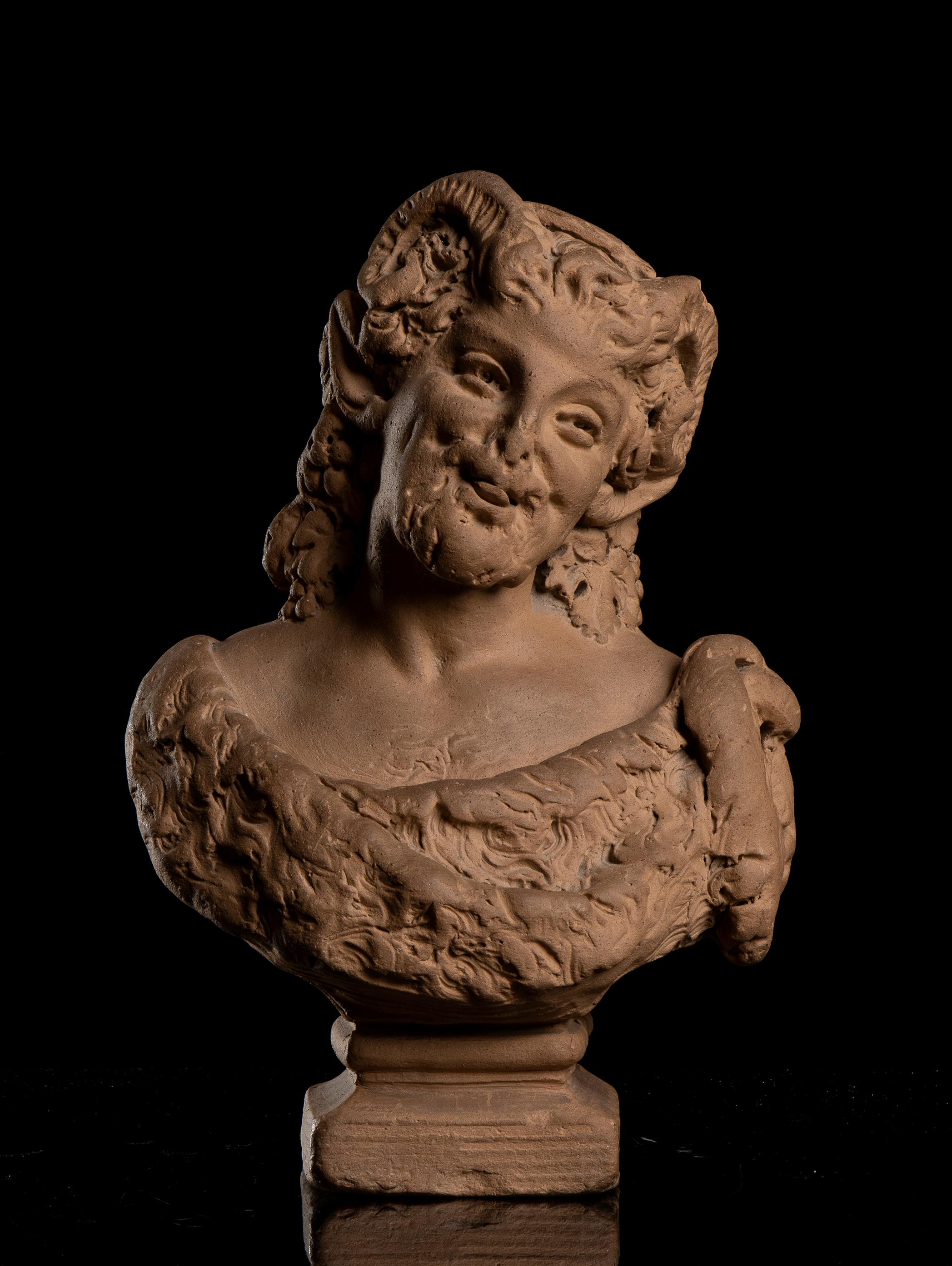 Terracotta Pair of Busts Portrayed Ariadne and a Satyr Signed Lanzirotti 19th - Other Art Style Sculpture by Antonio Giovanni Lanzirotti