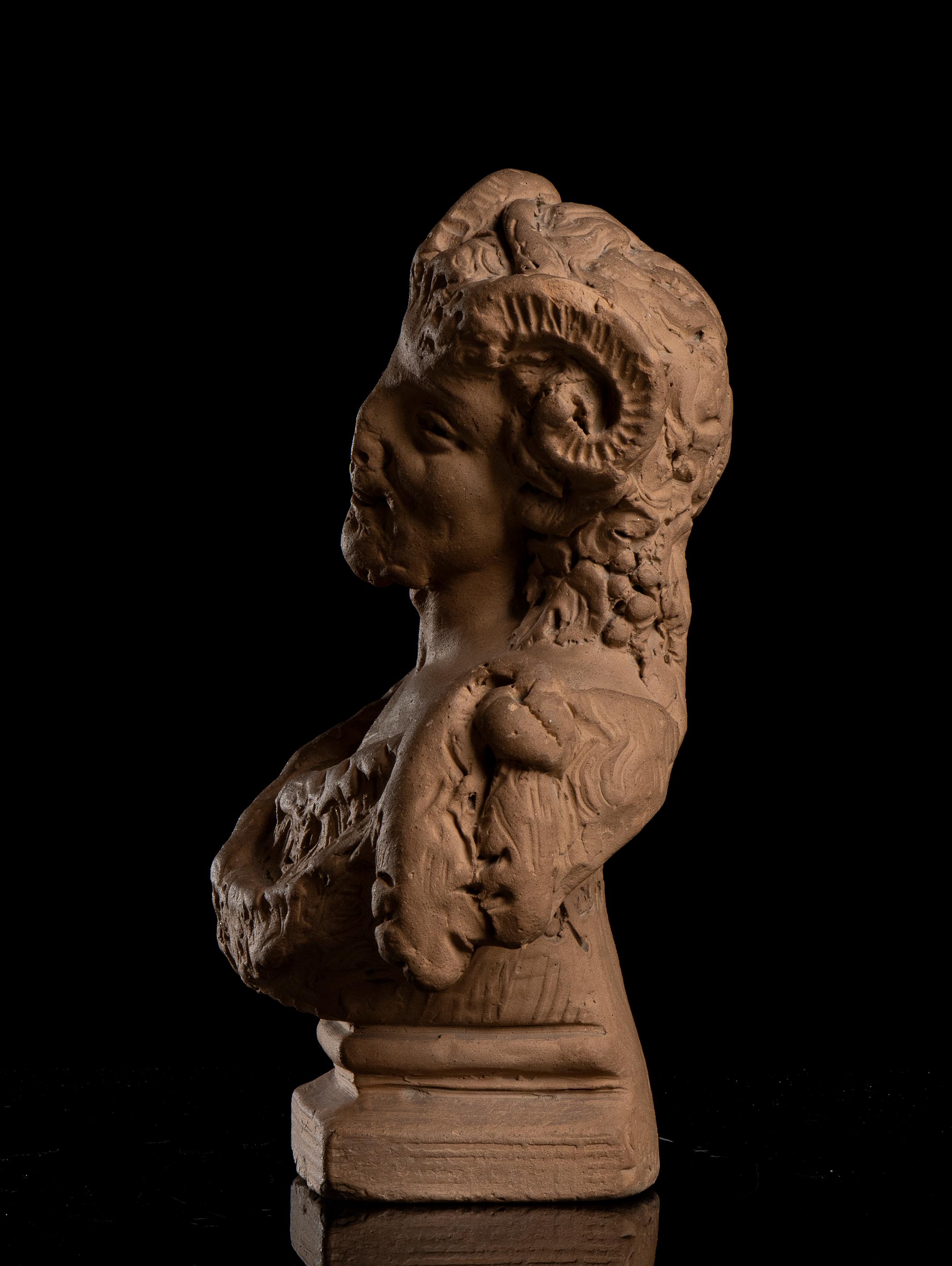 Terracotta Pair of Busts Portrayed Ariadne and a Satyr Signed Lanzirotti 19th For Sale 1