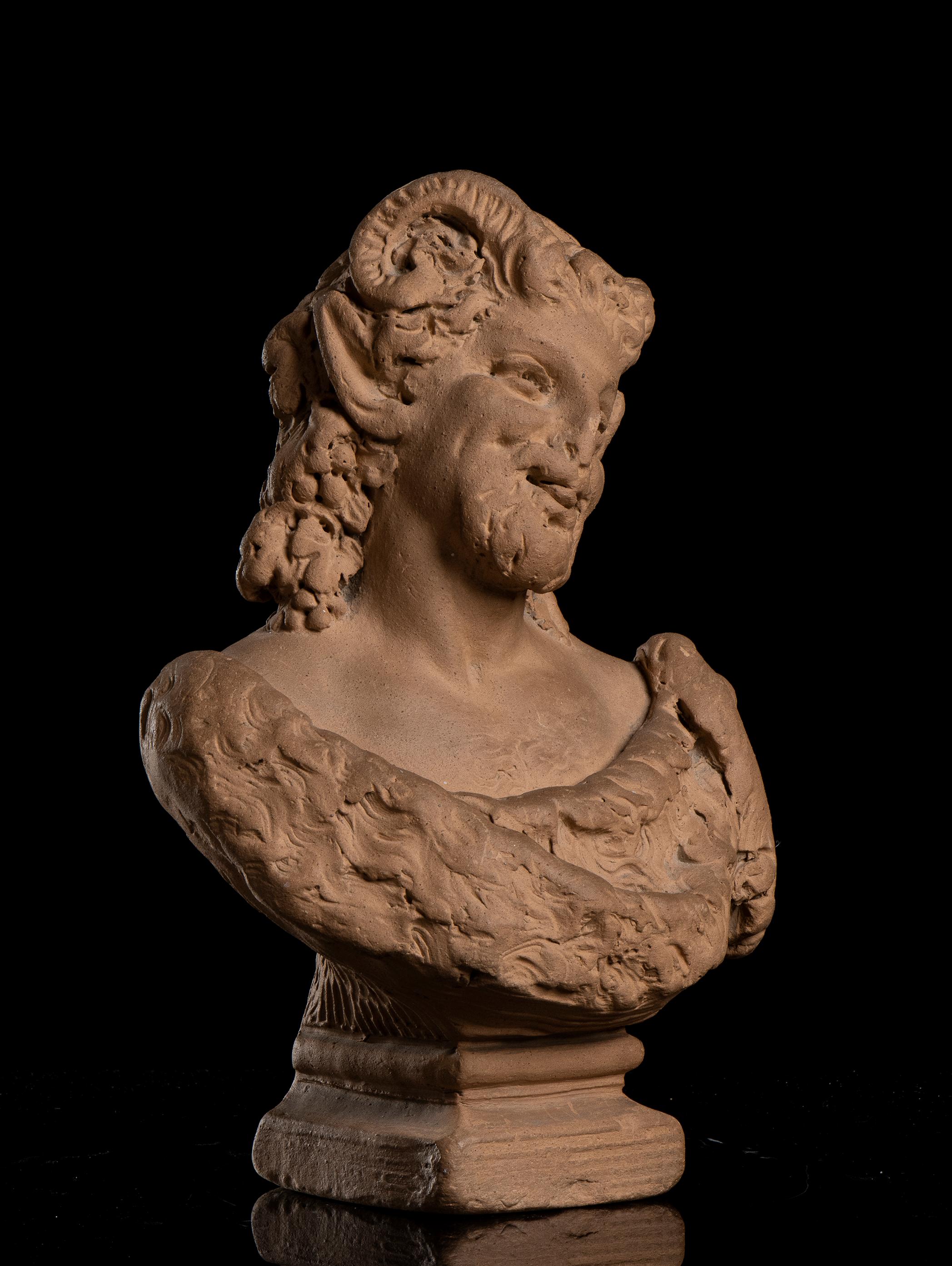 Terracotta Pair of Busts Portrayed Ariadne and a Satyr Signed Lanzirotti 19th For Sale 6
