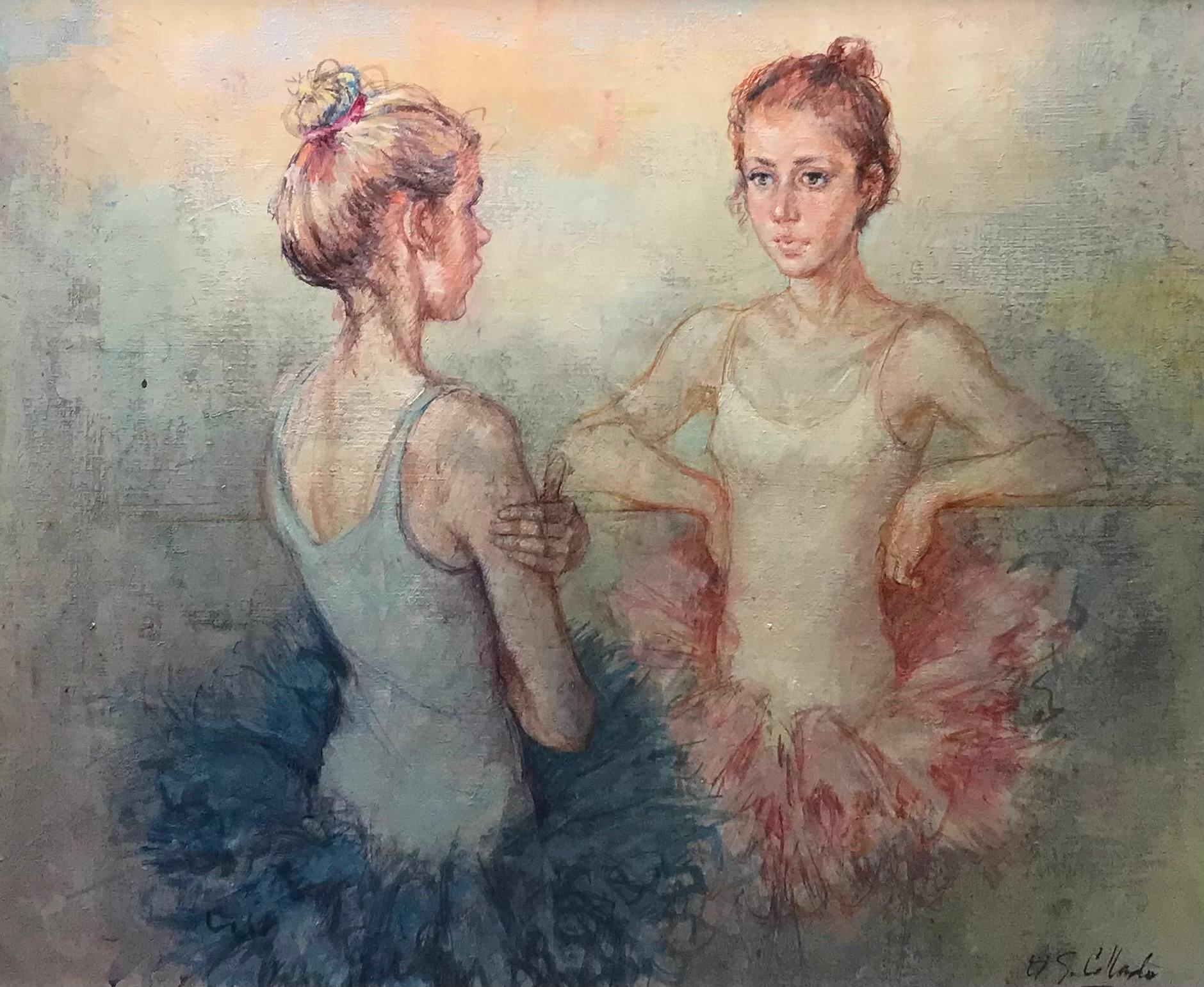 Dancers leaning on the barre by Antonio Gonzalez Collado - Oil on canvas