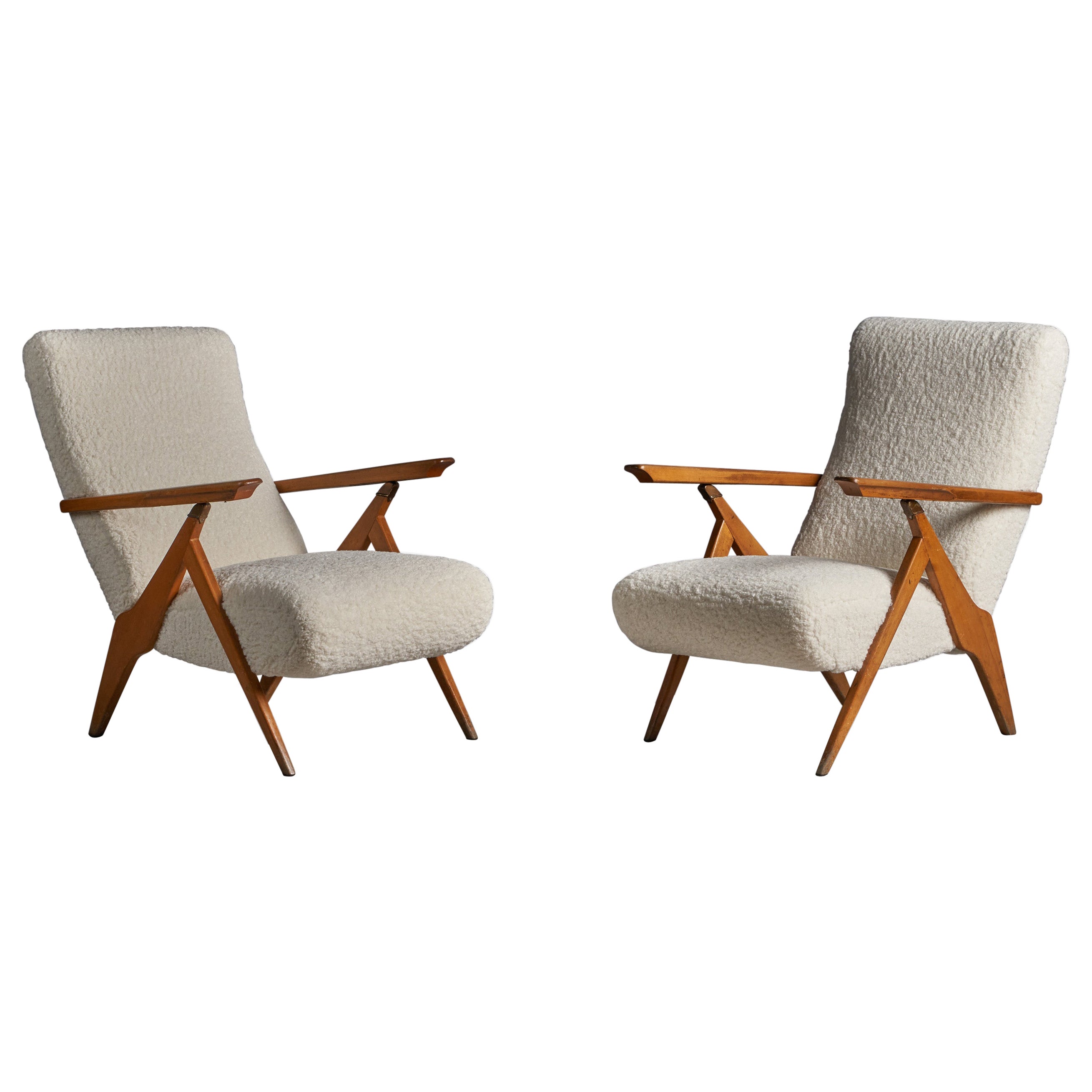 Antonio Gorgone, Sillas de salón regulables, Madera, Latón, Tela, Italia, Años 50