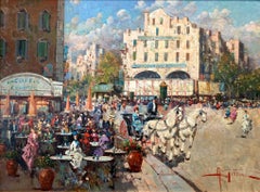 "Fumi al Caffè" Café fumant Scène impressionniste parisienne Peinture à l'huile encadrée