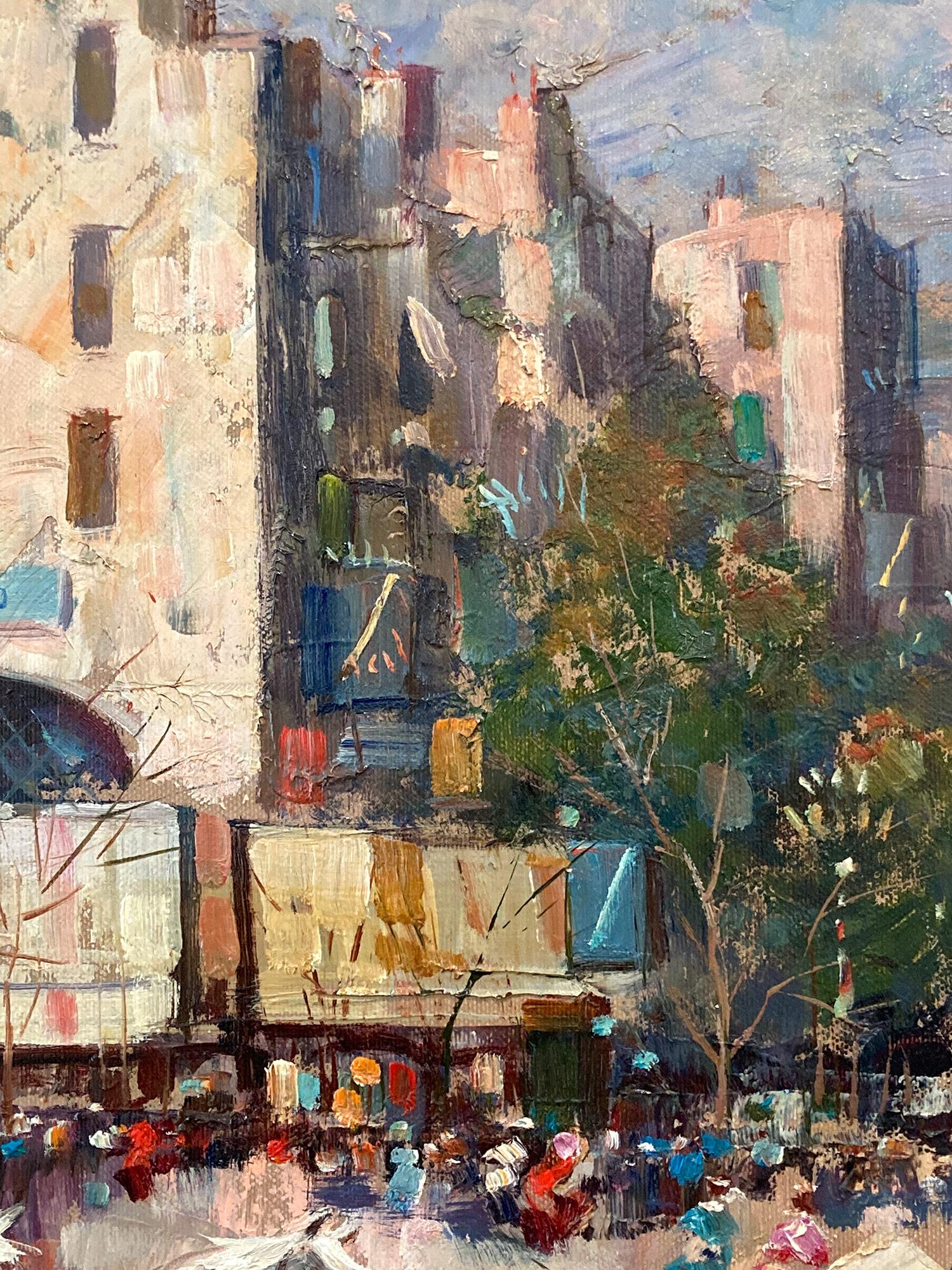 Dieses Gemälde entstand während seines Aufenthalts in Paris, wo er viele Details einfließen ließ. Eine lebendige Pariser Szene, die mit einem strukturierten Pinselstrich in impressionistischem Stil dargestellt ist und die lebendige Essenz des