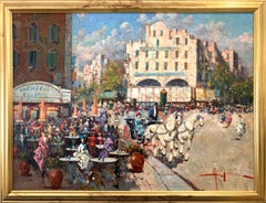 "Fumi al Caffè" Café humeante Escena impresionista parisina Pintura al óleo Enmarcada