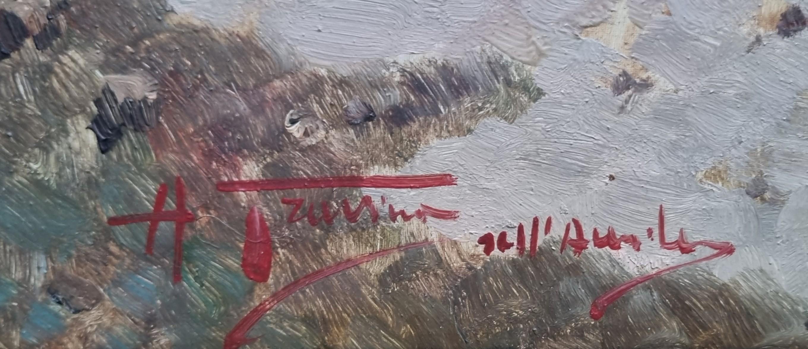 Peinture italienne Paysage Napoli Amalfi Bateaux Architecture 20ème en vente 3