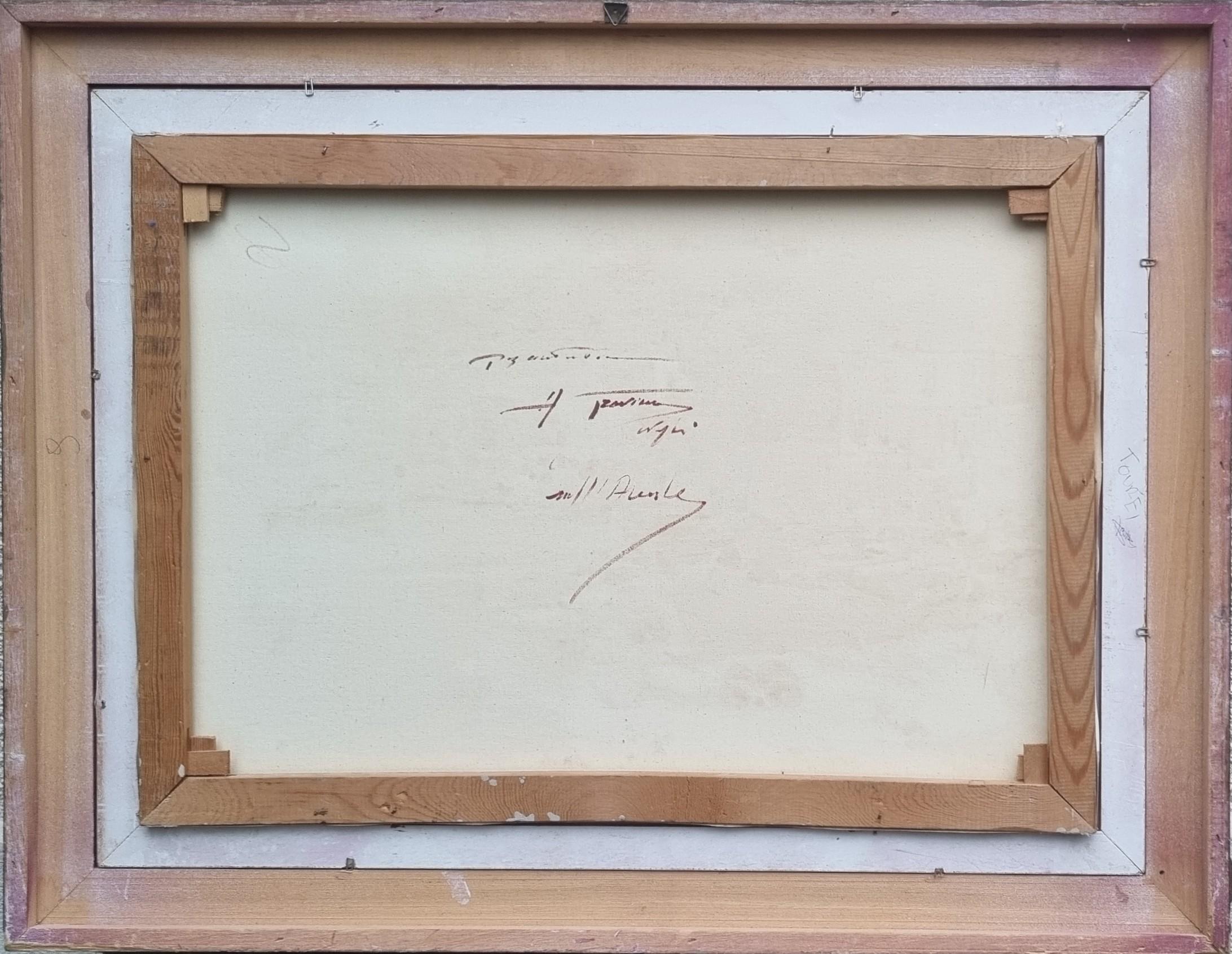 Peinture italienne Paysage Napoli Amalfi Bateaux Architecture 20ème en vente 5