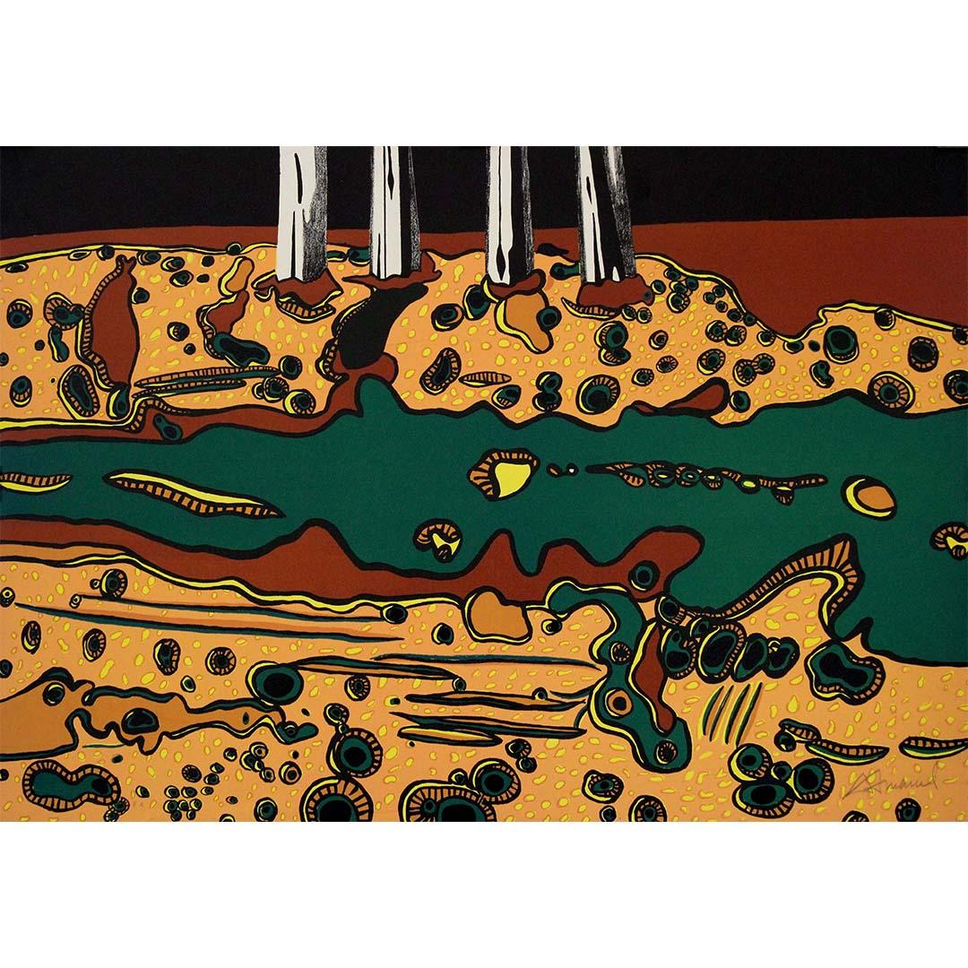 The 1987 serigraphy by Antonio Henrique Amaral, titled "La Fourchette," represents a compelling intersection of artistry and commentary. Marked as an E.A. (Épreuve d'Artiste) and signed by the artist in pencil, this piece embodies Amaral's
