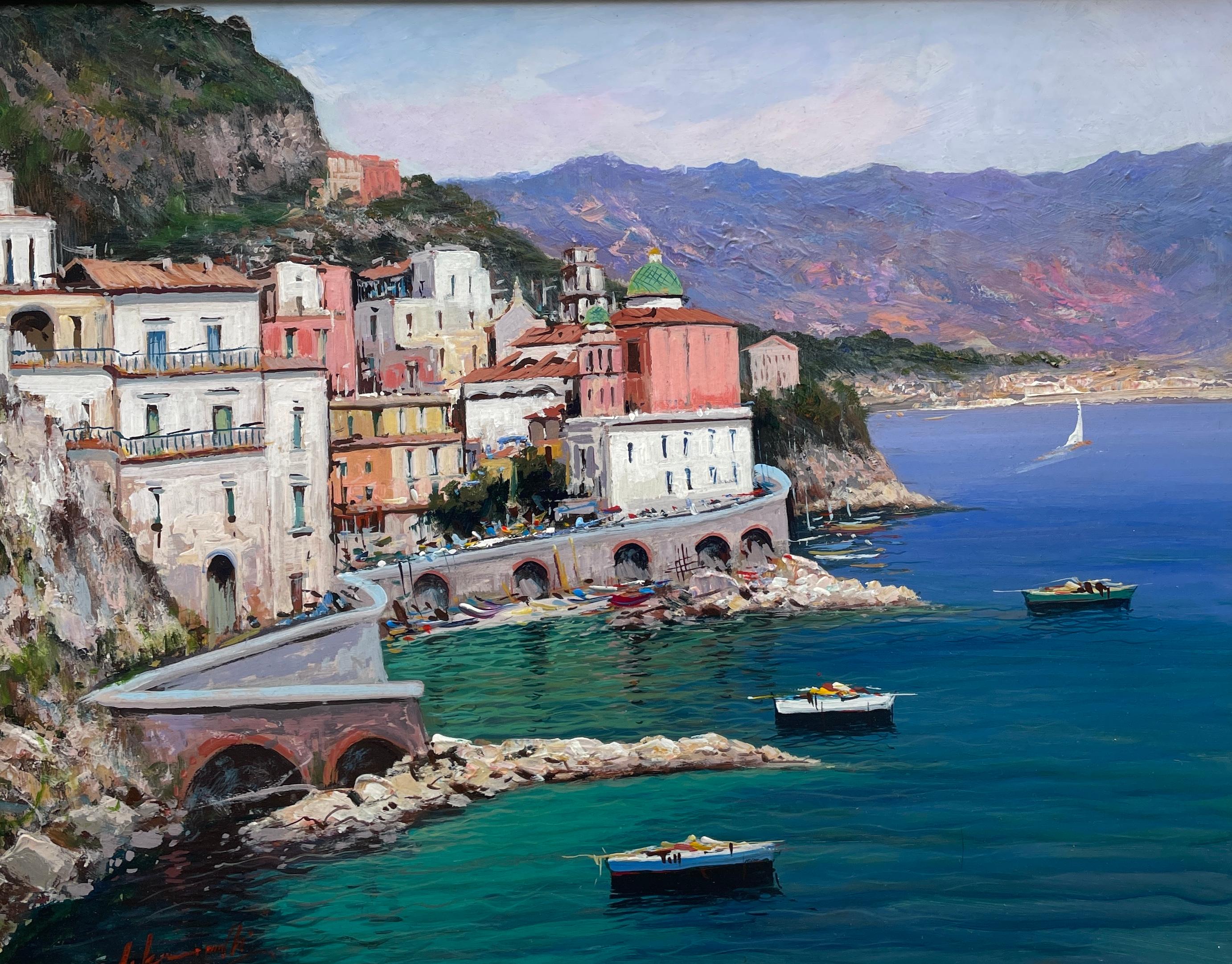 Pintura al óleo 'Costa Amalfitana, Atrani' de Antonio Iannicelli - Painting de Antonio Ianicelli