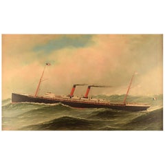 Antonio Jacobsen "La Navarre" Liner from Transat, Oil on Canvas