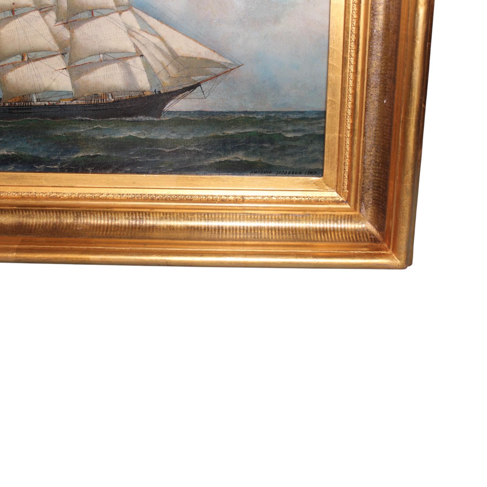 American Clipper Ship at Sea by Antonio Jacobsen, Signed and Dated 1917 For Sale 2
