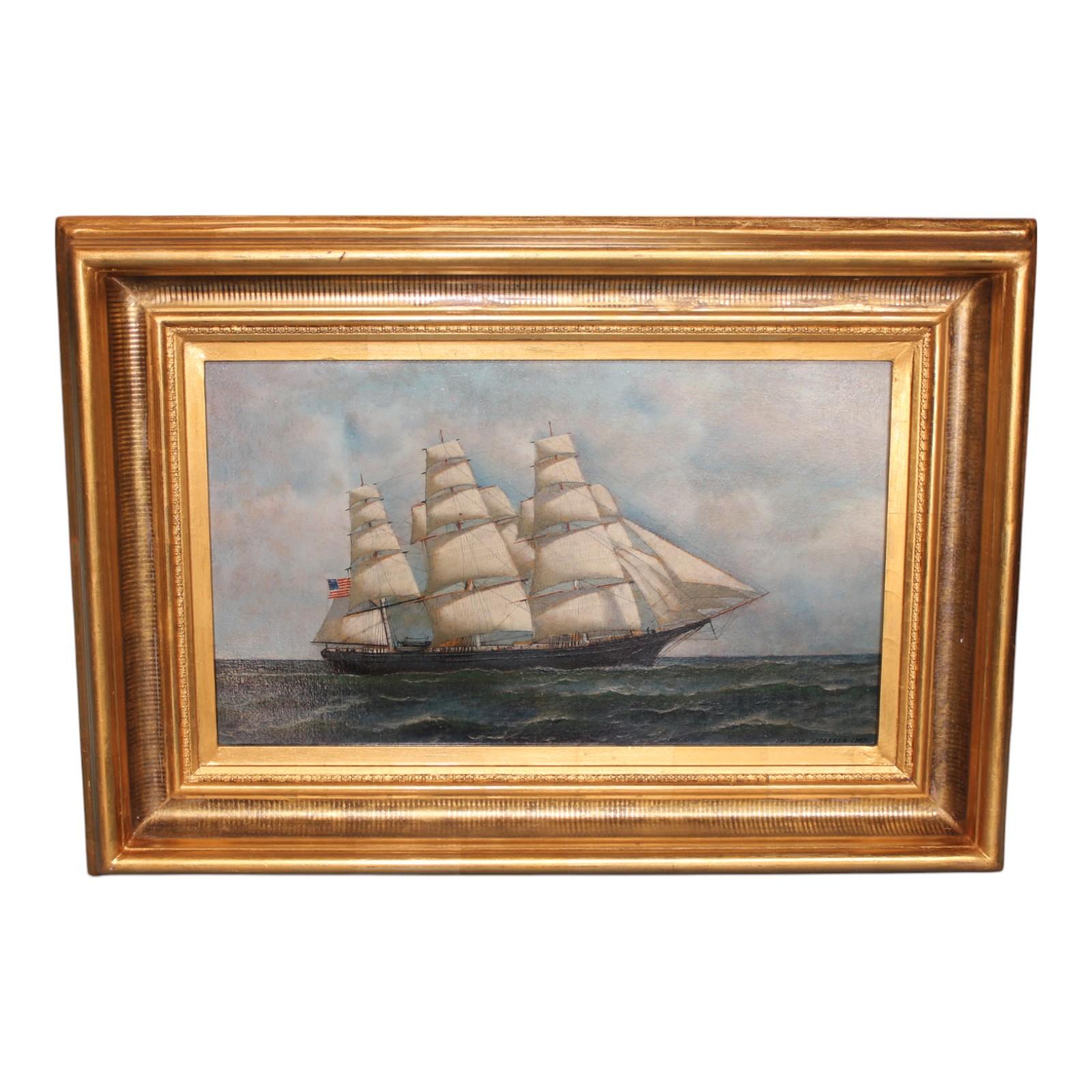 American Clipper Ship at Sea by Antonio Jacobsen, Signed and Dated 1917 For Sale 4