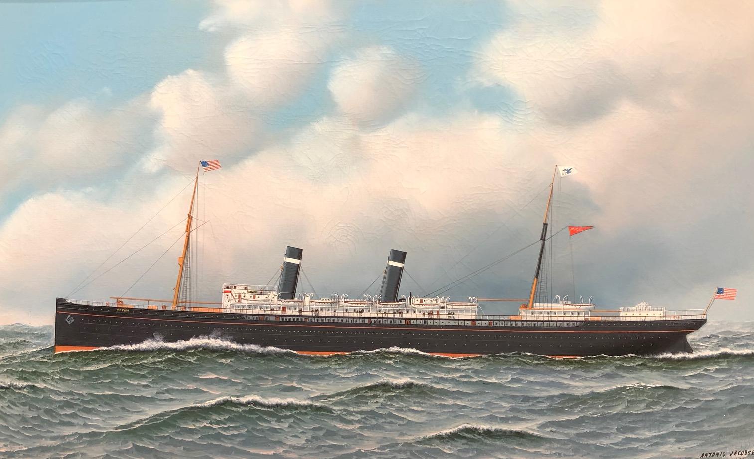 Antonio Jacobsen Landscape Painting - American Line Steamship St. Paul