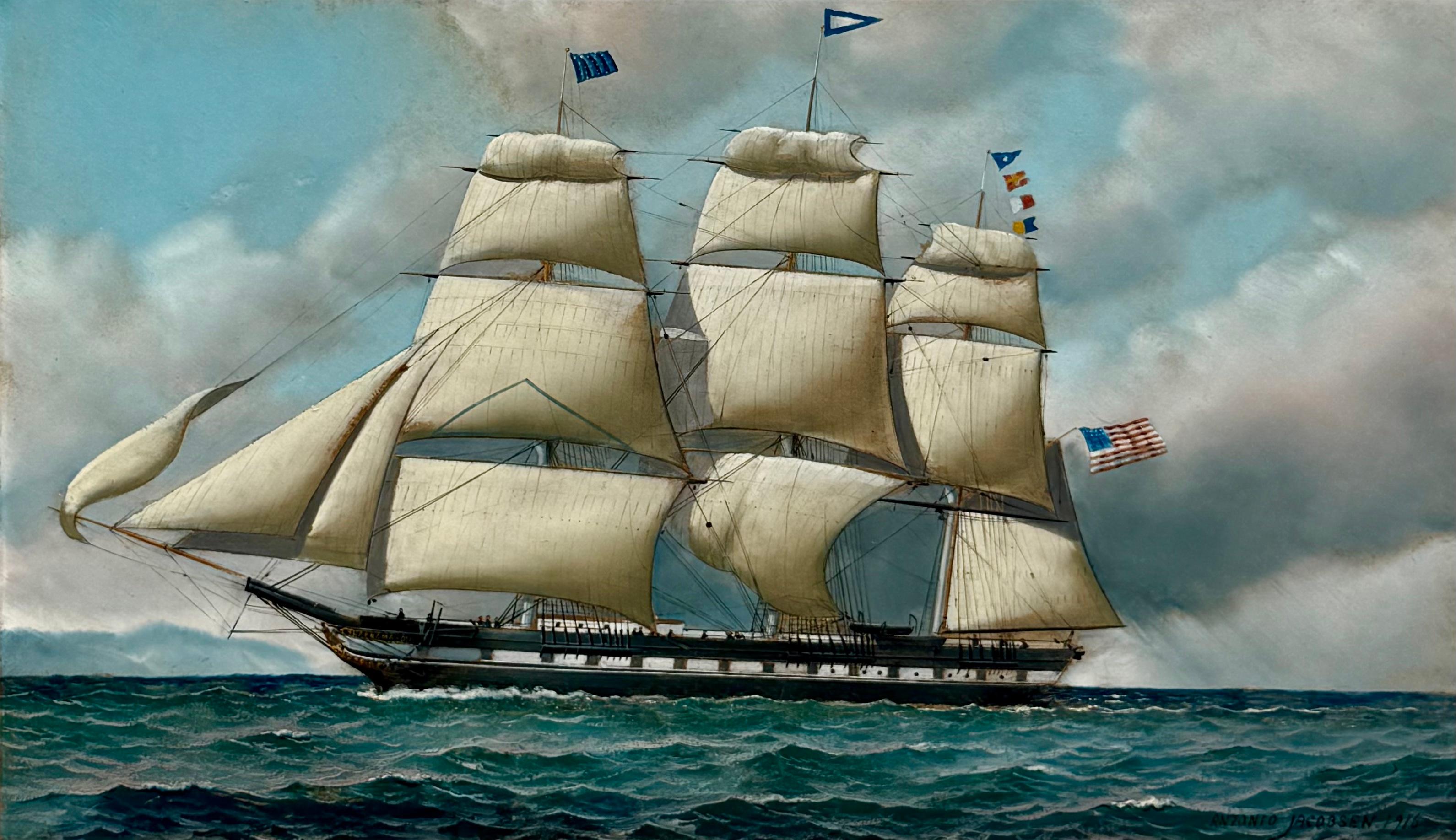 Antonio Jacobsen Landscape Painting - An American Clipper Ship